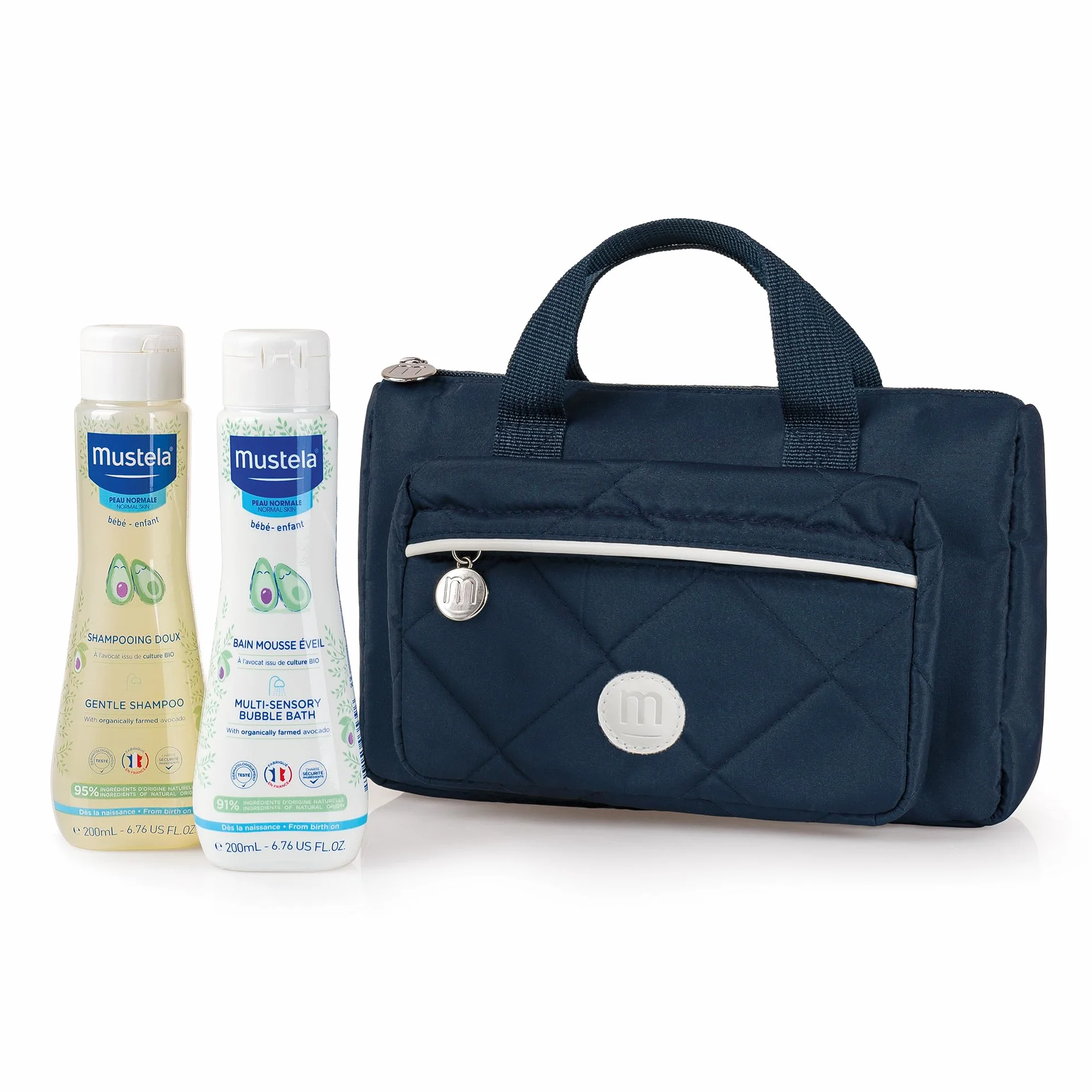 Mustela Vanity Set 2024, Borsa e Pochette con Prodotti Bagnetto Neonato, Corpo, Capelli, Cambio Pannolino, Neonati e Bambini - Fin Dalla Nascita, Idea Regalo Neonato (Colore Blu)