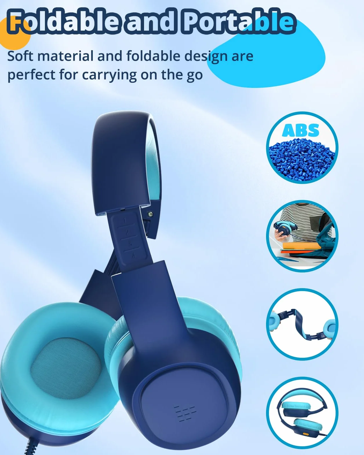 Tronsmart Cuffie Sovraurali Pieghevoli per Bambini, Volume Sicuro 85/93 dB, Suono Chiaro e Morbido, Jack da 3,5 mm per Bambini con Cavo, per Apprendimento e Intrattenimento