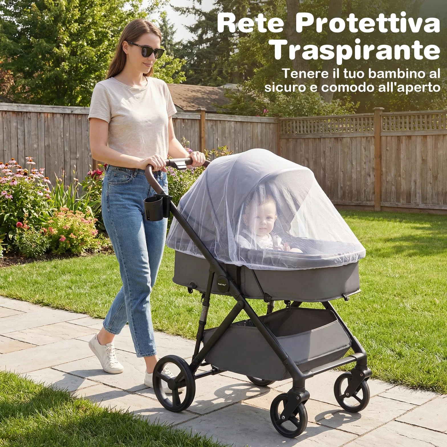 COSTWAY 2 in 1 Passeggino Leggero Pieghevole per Bambini, con Schienale Regolabile, Sedile Reversibile, Tettuccio, Cestello Portaoeggetti, per Neonati per 0-36 Mesi (Grigio)