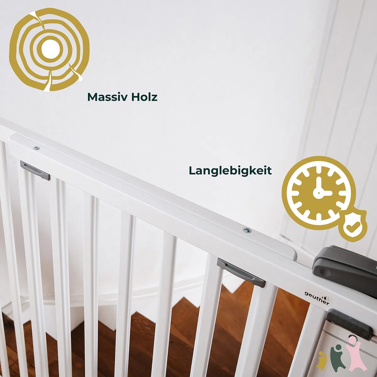 Geuther 2734 Barrière de sécurité pivotante Protection escalier Adaptation: 86 cm - 133 cm Barrière de porte à percer Barrière haute pour bébé réglable fermeture de sécurité Blanc