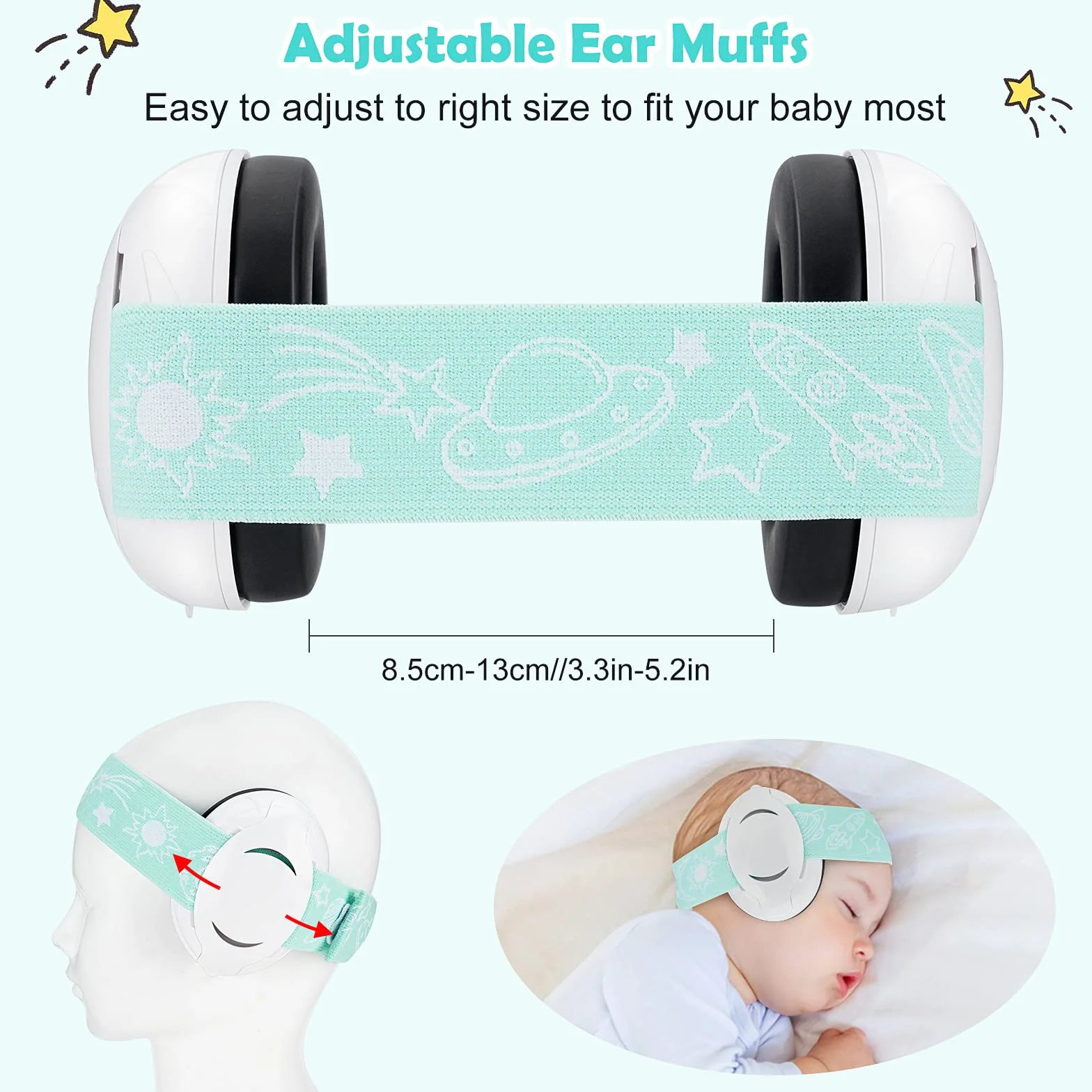Baby Ear Defenders e protezioni, protezioni per le orecchie dei bambini con morbido cuscino regolabile paraorecchie a cancellazione di rumore per bambini compresa tra 3 mesi e 2 anni 25dB NNR