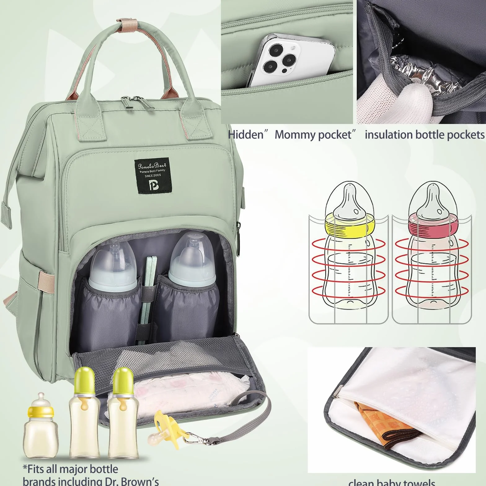 Pomelo Best Zaino Fasciatoio per Bambini con Fasciatoio Impermeabile Grande Capacità Borsa Passeggino per Viaggi - Serie Macaron