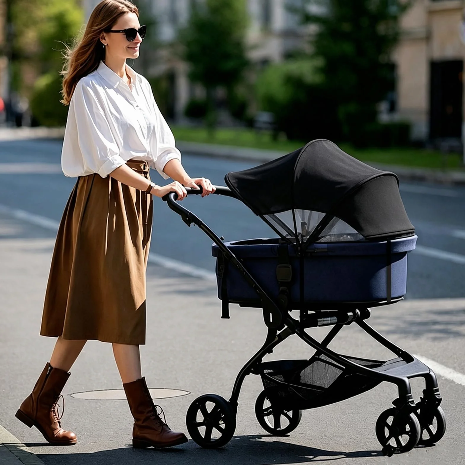 WD&CD Parasole per Passeggino, Pieghevole Traspirante con Protezione UV Facile da Installare, Nero