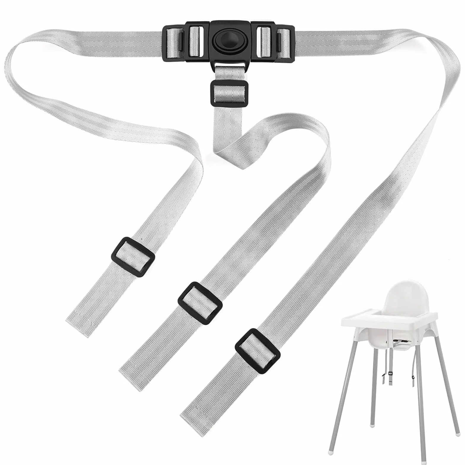 Cintura di Sicurezza a 3 Punti per Seggiolone Pappa, Imbracatura di Ricambio Universale e Regolabile, Cinghia di Protezione per Passeggino, Carrozzina e Sedia Bumbo (Grigio Bianco)