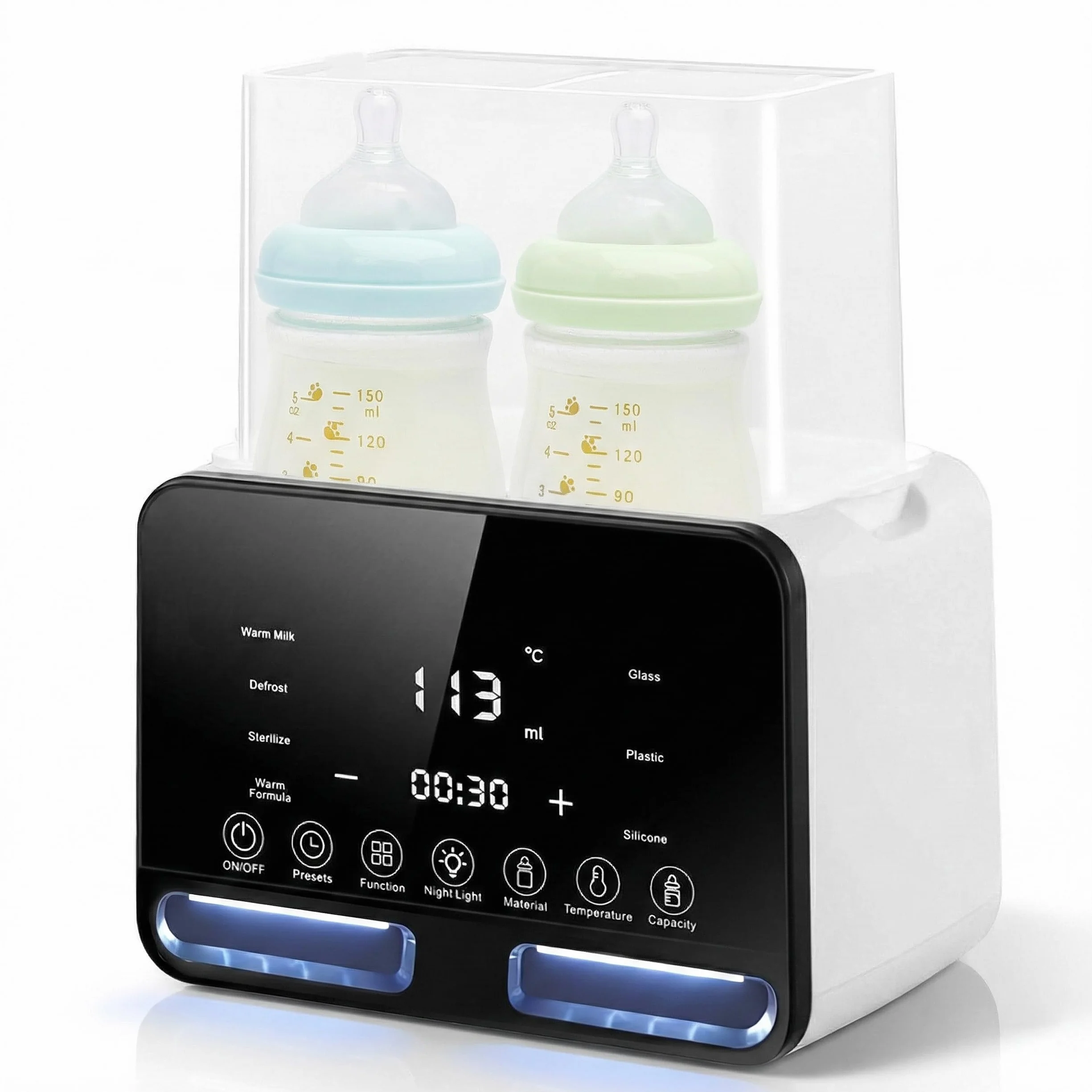 Carehabi Scaldabiberon per 2 Biberon, Bianco – Scaldabiberon 4-in-1 con Sterilizzatore e Regolazione della Temperatura, Scaldapappa per Riscaldare e Scongelare Alimenti