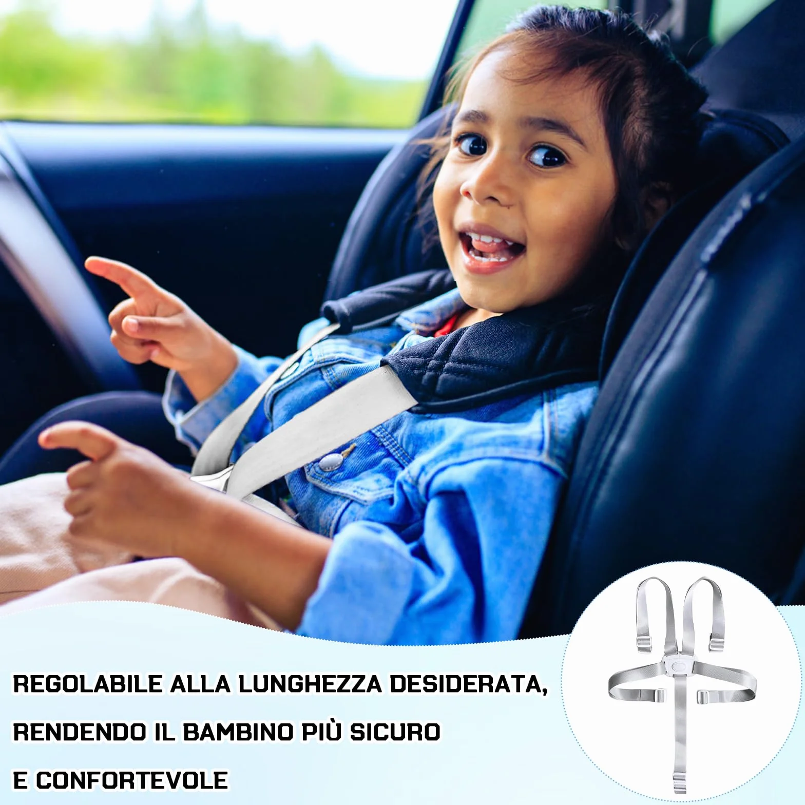 Scettar Cinture Passeggino Universali, Regolabile Copri Seggiolone Pappa, Imbottitura per Seggiolone di Sicurezza Anticaduta, Ganci Passeggino, Cintura di Sicurezza a Cinque Punti, Con 2 Ganci(Bianco)