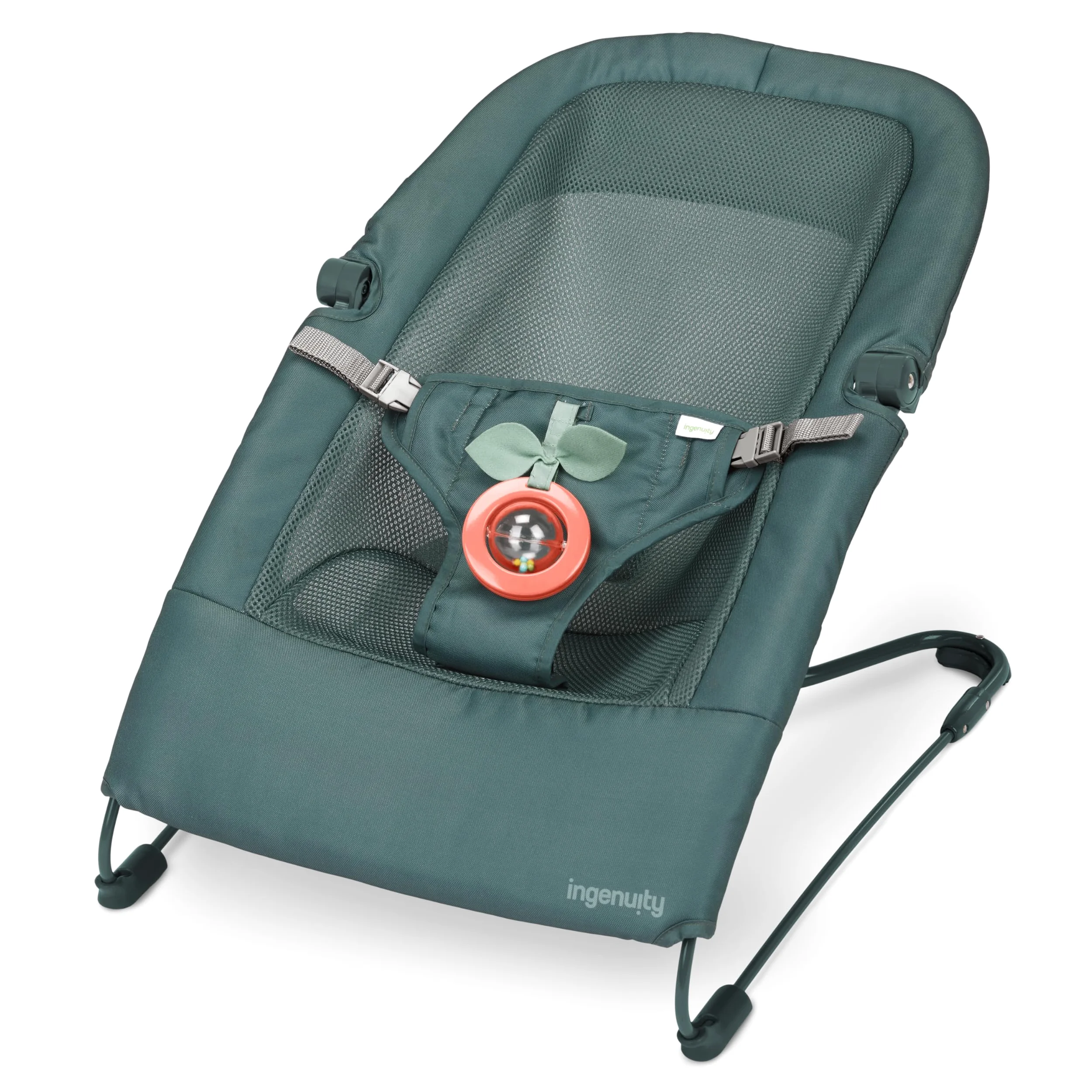 Ingenuity Stow & Go Dondolo per Bebè Pieghevole Compatto, Seggiolino Portatile Leggero con Vibrazione e Giocattolo, Verde, Meno di 5 lbs