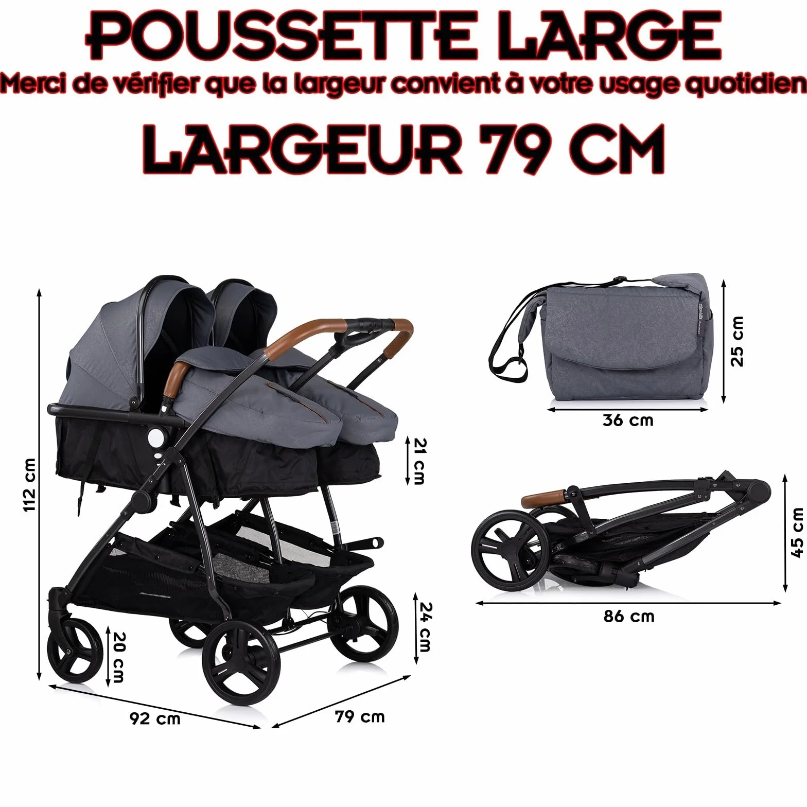 DUO SMART Passeggino gemellare o per bambini di età vicina, larghezza 79 cm, colore grigio senza cosy