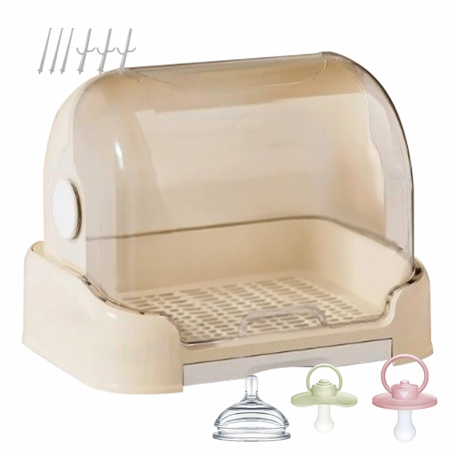 Porta Biberon Con Coperchio - 31,5 X 25,5 X 25 CM, Organizzatore Asciuga Biberon Con Coperchio Rimovibile, Vassoio Di Scarico Rimovibile E Stendibiancheria