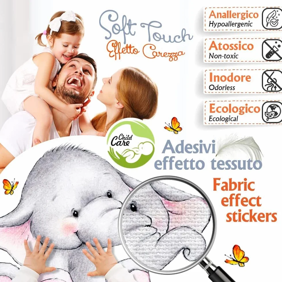 kina - Adesivo Murale Bambini Decorazione Parete Cameretta R00801 - Materiale Eco-Tessuto, Ecologico Anallergico, Riposizionabile, Effetto Carezza, Asilo Nido - Grafica Mare e Misura 120x40 cm