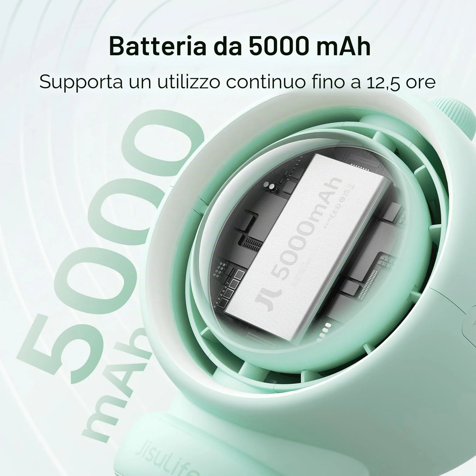 JISULIFE Ventilatore per passeggino grande, batteria senza pale, per culla, portatile ricaricabile per scrivania, raffreddamento del seggiolino auto con purificazione dell'aria e tecnologia turbo