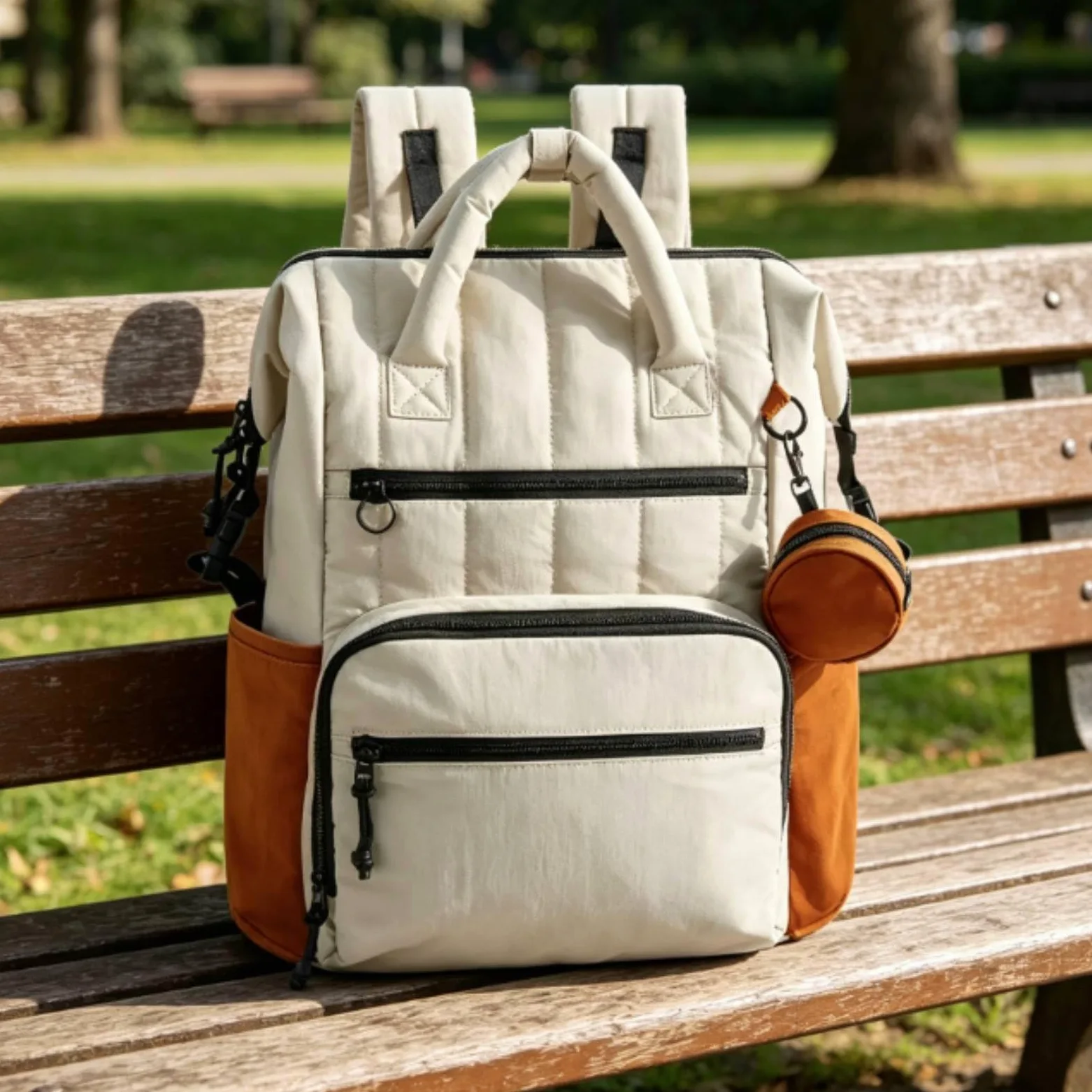 Baoblaze Borsa Fasciatoio Impermeabile Zaino Neonato Borsa Mamma Borsa Passeggino Organizzata con Ampia Apertura Multiple Spallacci Imbottiti Ergonomici, Beige+Arancione