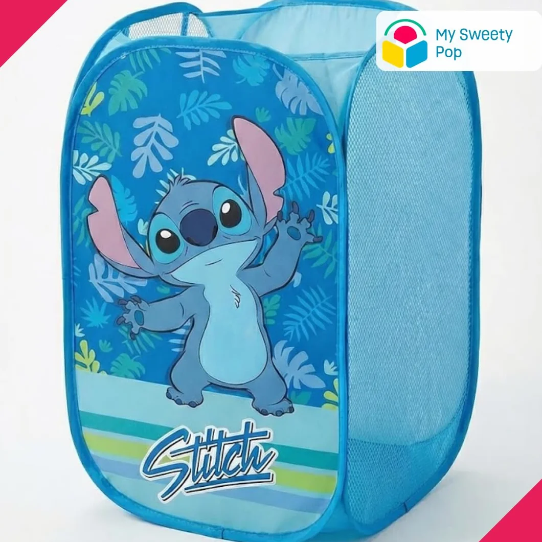 Cesto portabiancheria per bambini Lilo e Stitch | Organizer in tessuto rettangolare | Vassoio per giocattoli pieghevole con manici | 36 x 36 x 58 cm | Decorazione per camera da letto