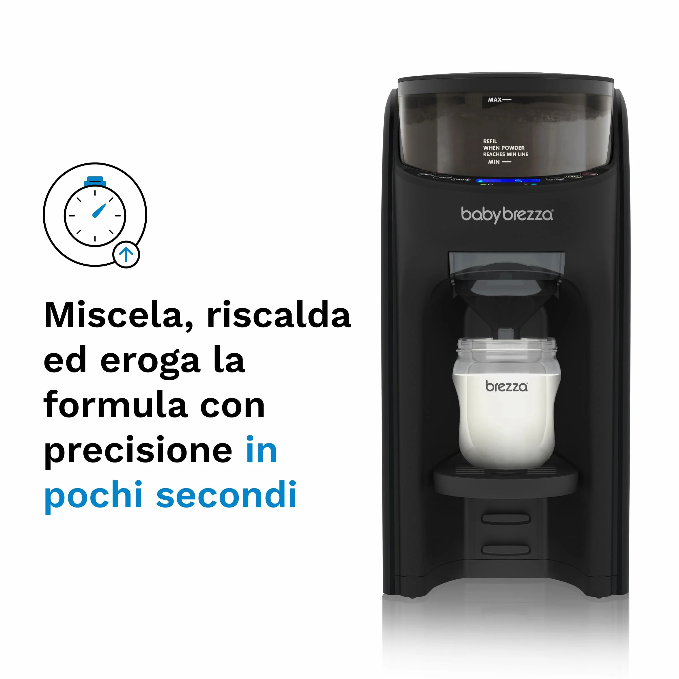 Baby Brezza Formula Pro Advanced nero - Preparatore di Biberon istantaneo e automatico, miscela, riscalda ed eroga automaticamente la Formula o l’Acqua - con 3 Temperature e Dosaggio automatico