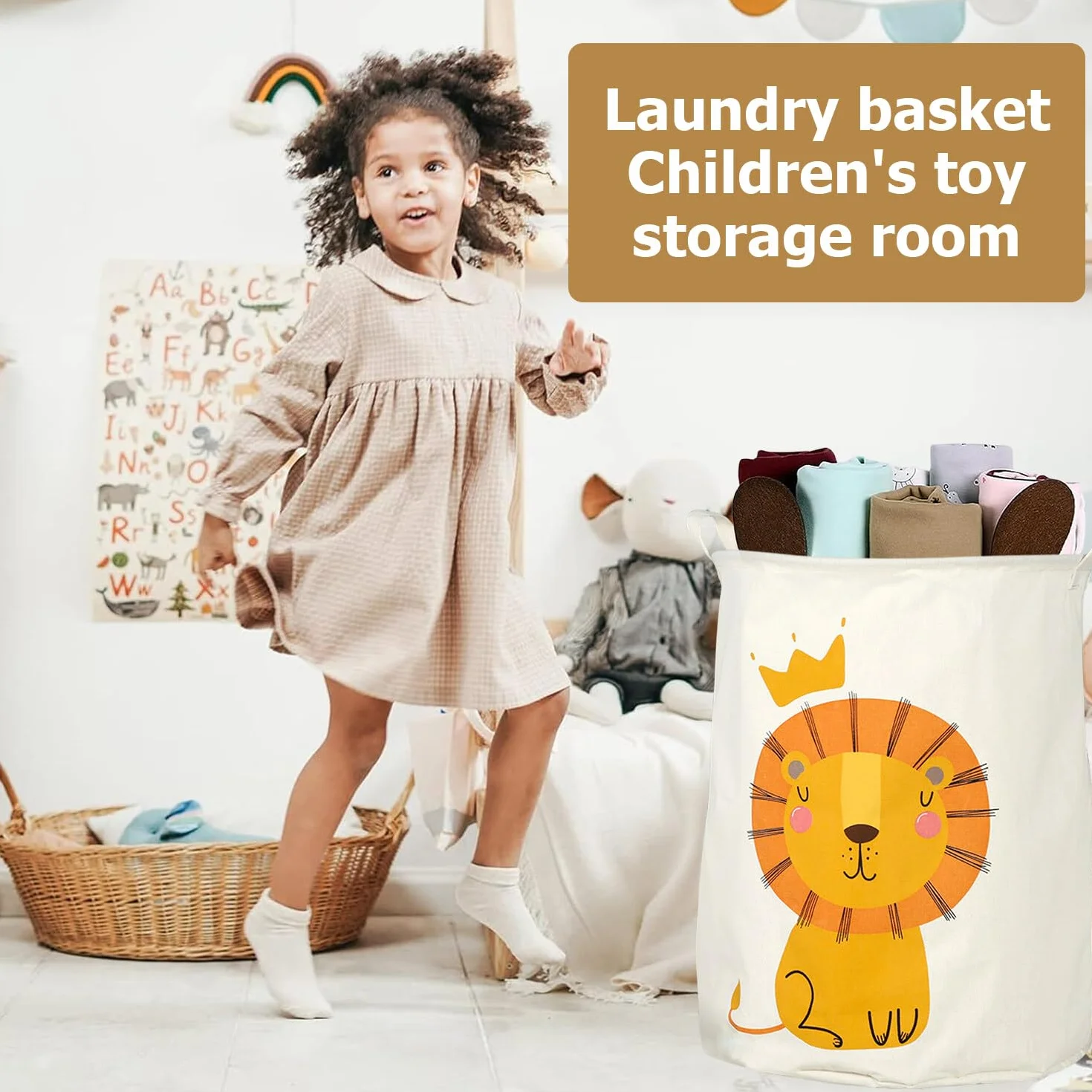 Cesto portabiancheria pieghevole da 60 l, cesto portabiancheria per bambini, con motivo leone, cesto portabiancheria, impermeabile, per vestiti per bambini, 40 cm di larghezza x 50 cm di altezza