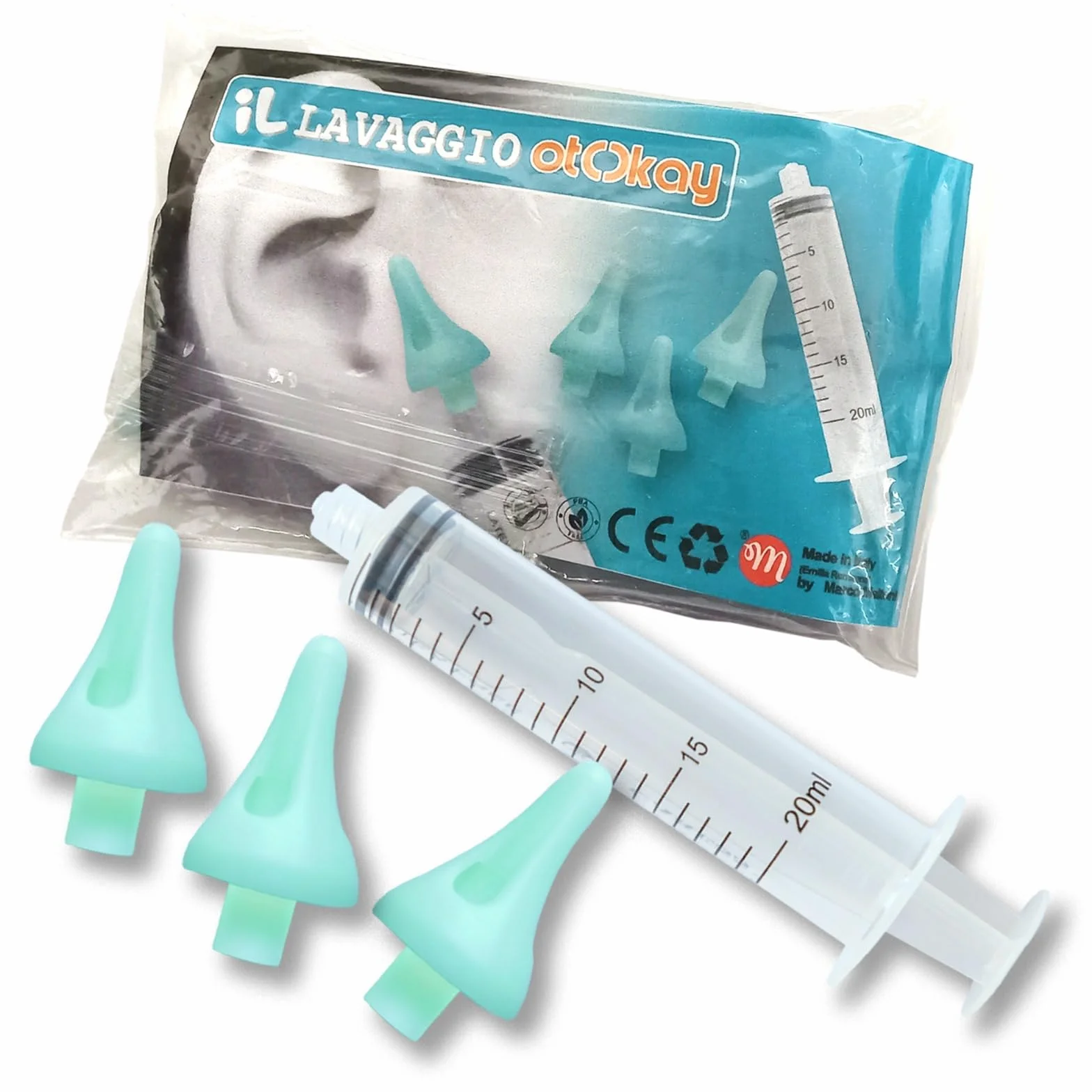 IL Lavaggio Orecchie OtOkay by Marco Maltoni – 3 Morbide Punte a Getto Quadruplo Indiretto con Sfoghi di Sovrappressione e 1 Siringa da 20 ml