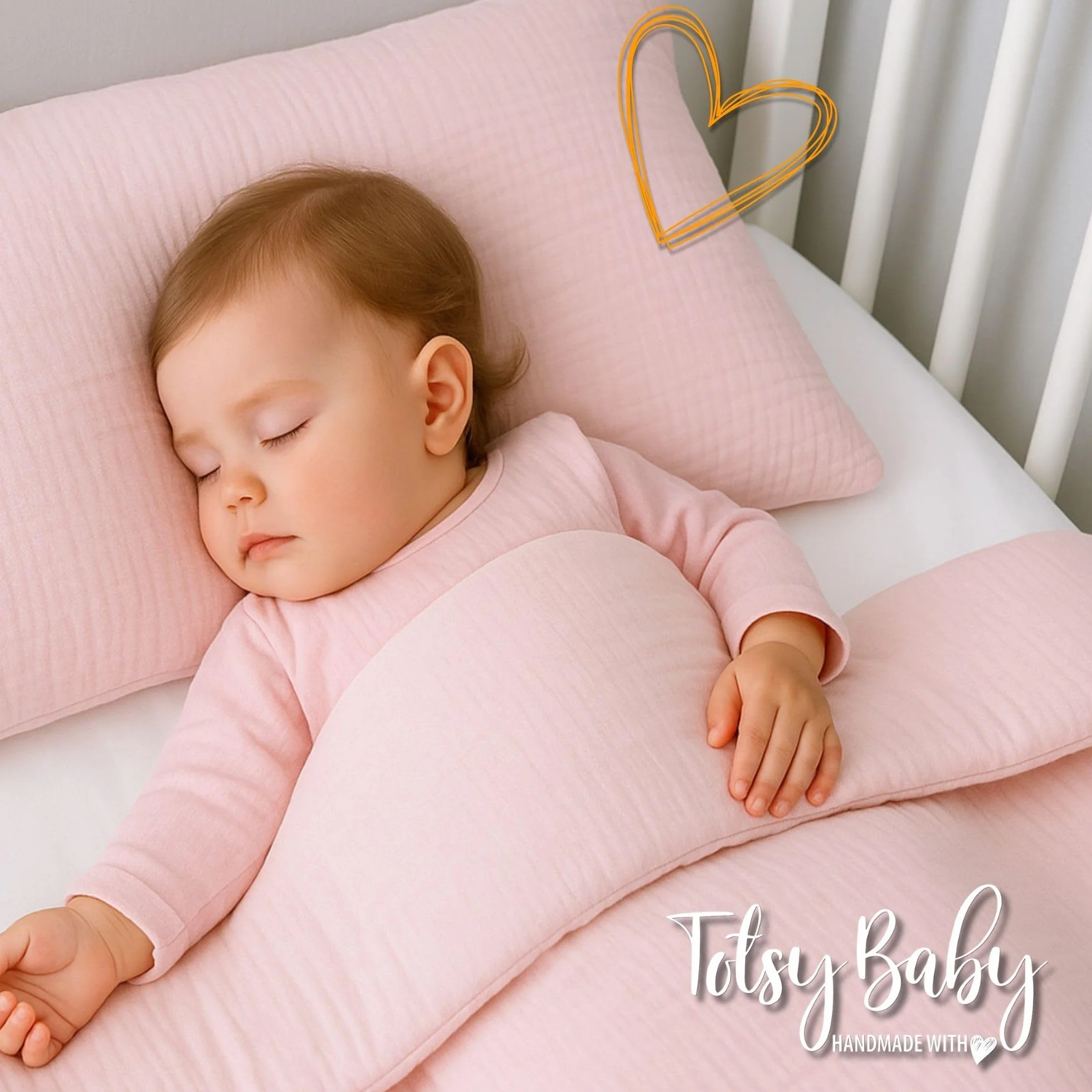 Totsy Baby mussola Copripiumino lettino neonato 100x135cm - Cotone parure di copripiumini per culla Set lenzuolo per piumino Beige chiaro con federe 60 x 40 cm certificazione Oeko-Tex