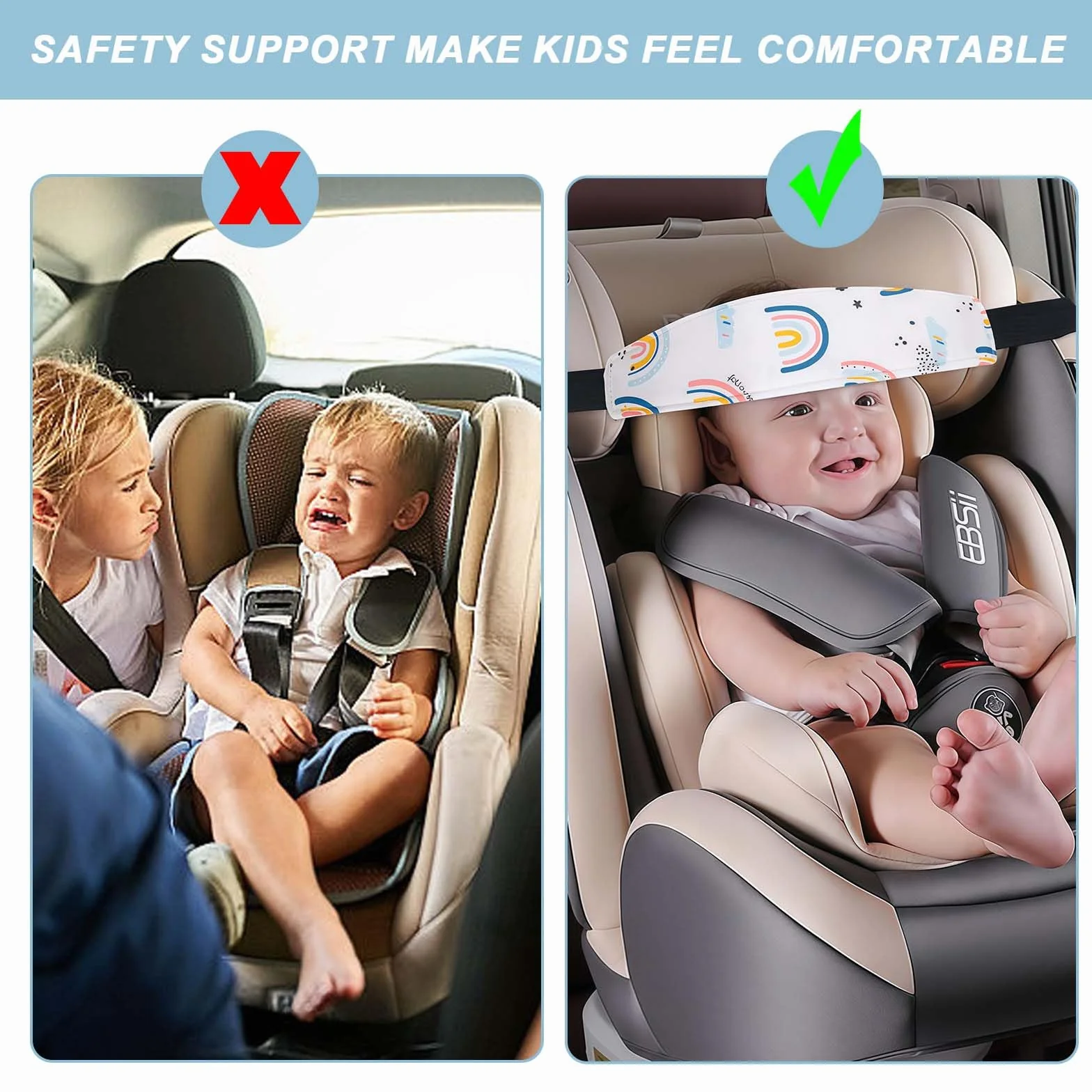 3 Poggiatesta per auto per bambini in cotone, accessori per seggiolino per bambini, fascia per la testa, regolabile, supporto per la testa per auto e passeggino