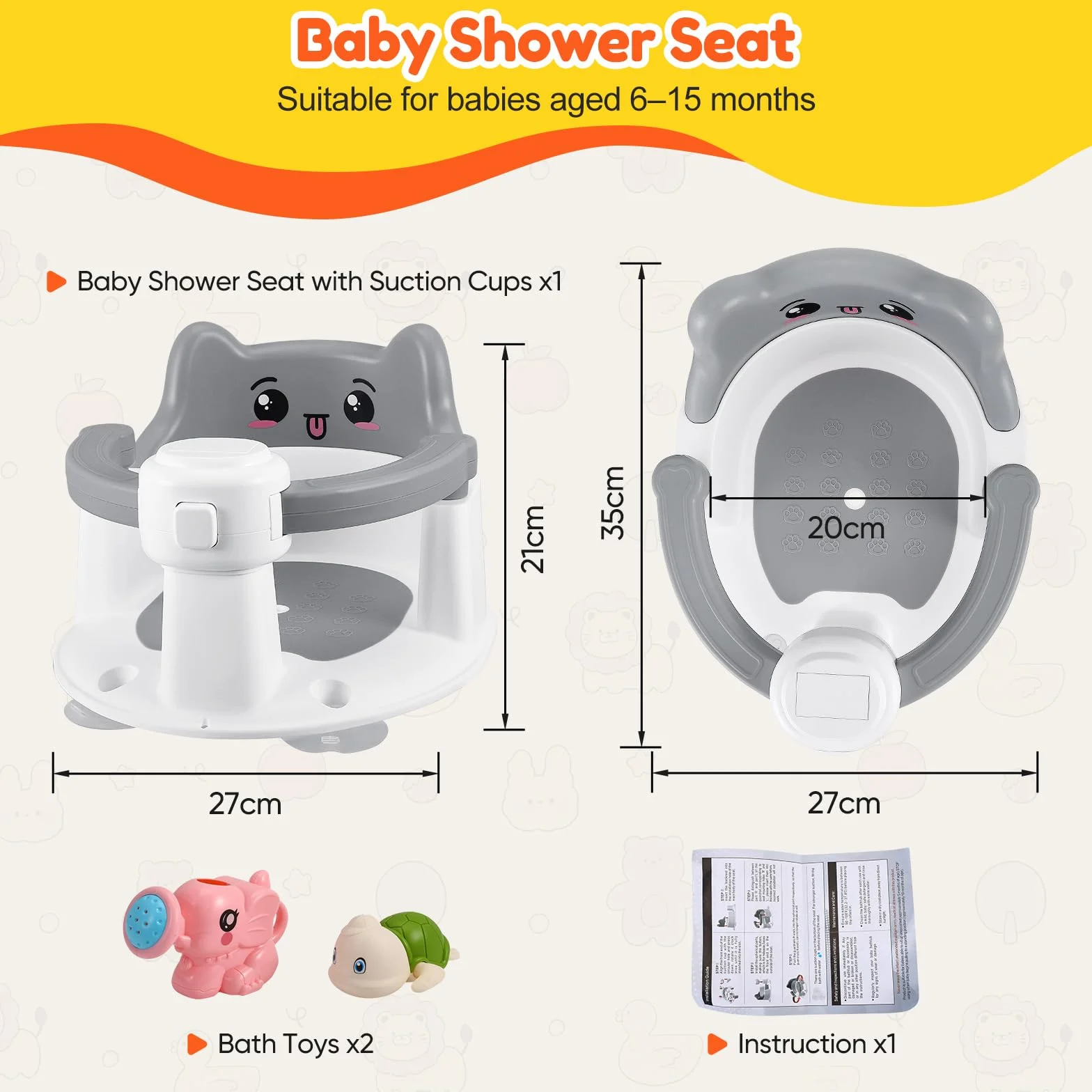 Seggiolino da Bagno Per Bambini,Seggiolino Antiscivolo Con 4 Potenti Ventose,Seggiolino per Vasca da Bagno per Bagnetto da 6 Mesi