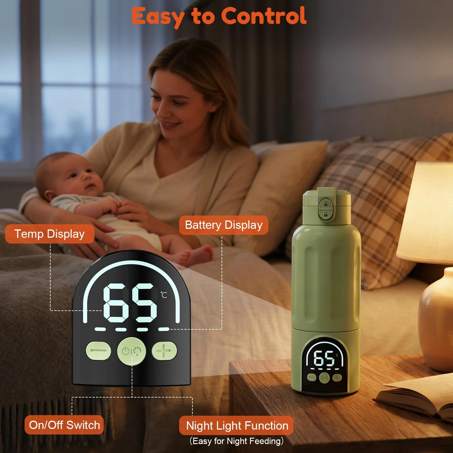 Scaldabiberon, Riscaldamento Rapido e Lunga Durata della Batteria 12000mAh, Controllo della Temperatura, 500ml Scaldabiberon per Tutto il Giorno per Latte Materno, Formula o Acqua (Verde)
