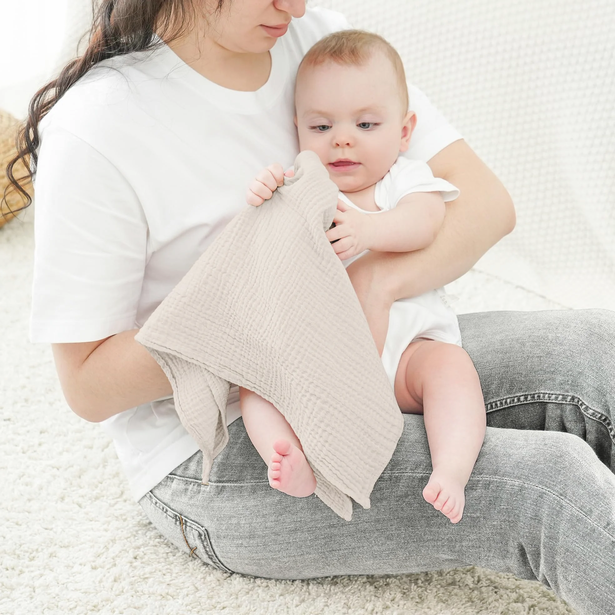 bearmoss Bambino in Mussola Per Neonati Set 4 Pezzi 60x60CM, 100% cotone Super Morbido Assorbente in Mussola A Grana Per Neonati Per Bambine E Ragazzi(Verde sabbia)