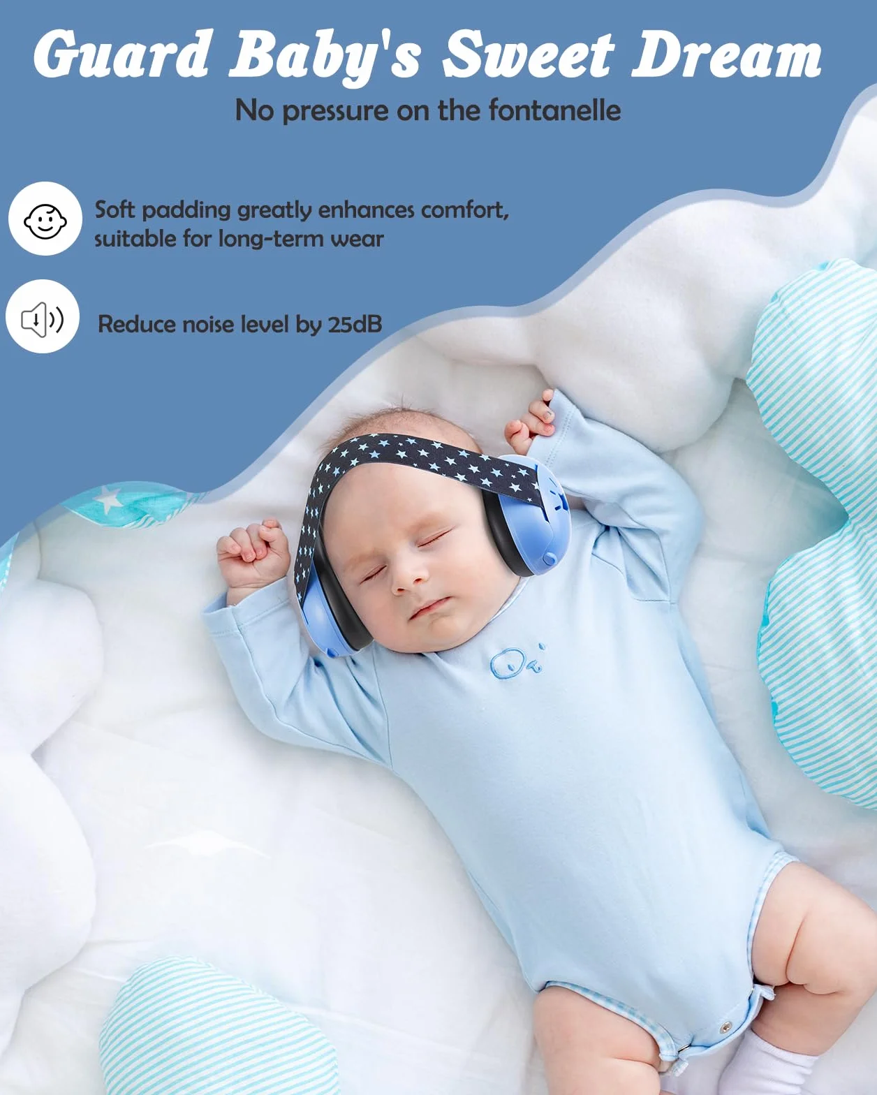 Lictin 2 in 1 Cuffie Neonato Antirumore -25dB,Protettori acustici per neonati, archetto regolabile, antiscivolo e antistress, protezione acustica ideale per neonati fino a 48 mesi