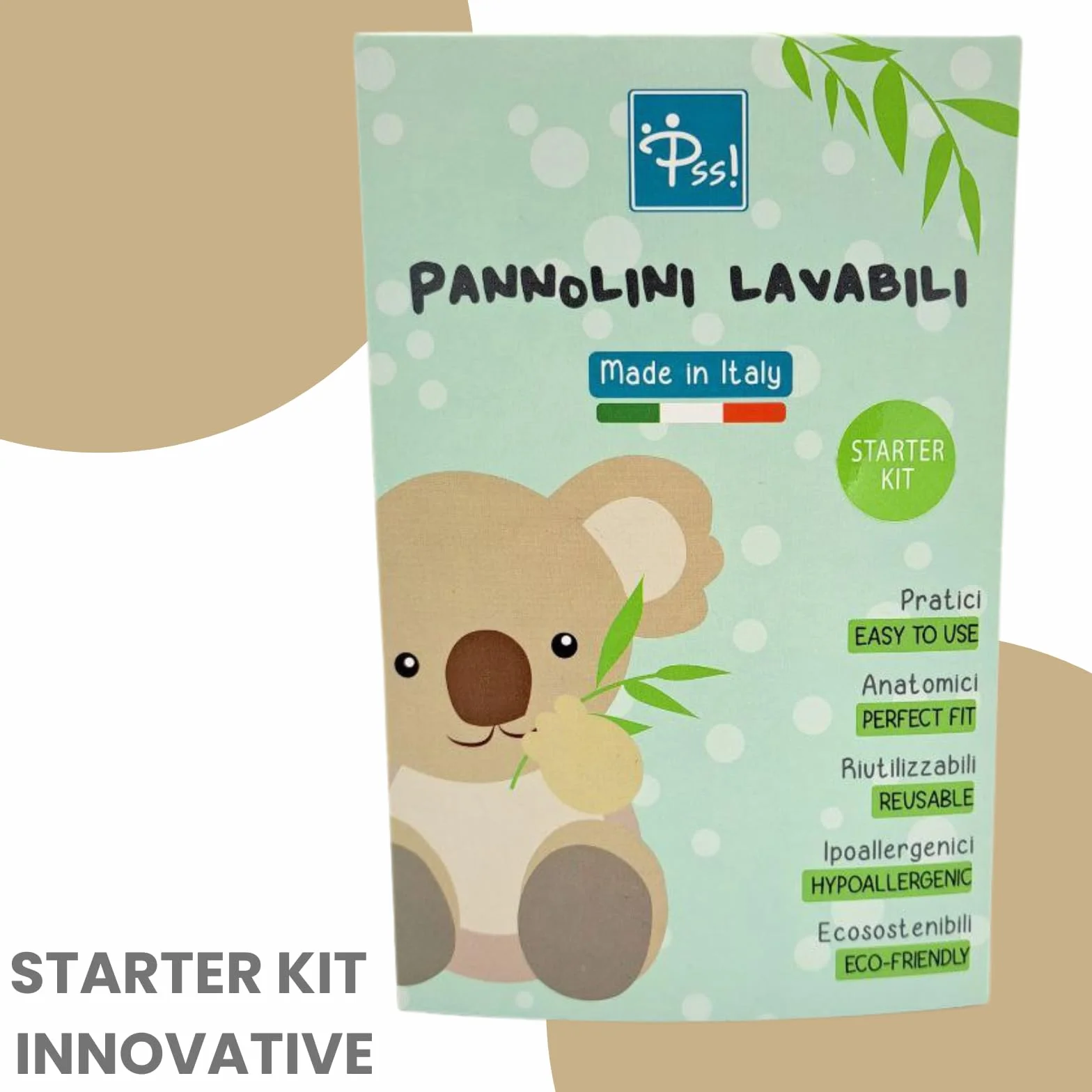 Pss! Pannolino riutilizzabile in tessuto regolabile con bottoni, per bambini da 0 a 3 anni - 4 assorbenti e 2 barriere contenitive - Impermeabile e comodo - 1 unità - Modello Glam -Squali
