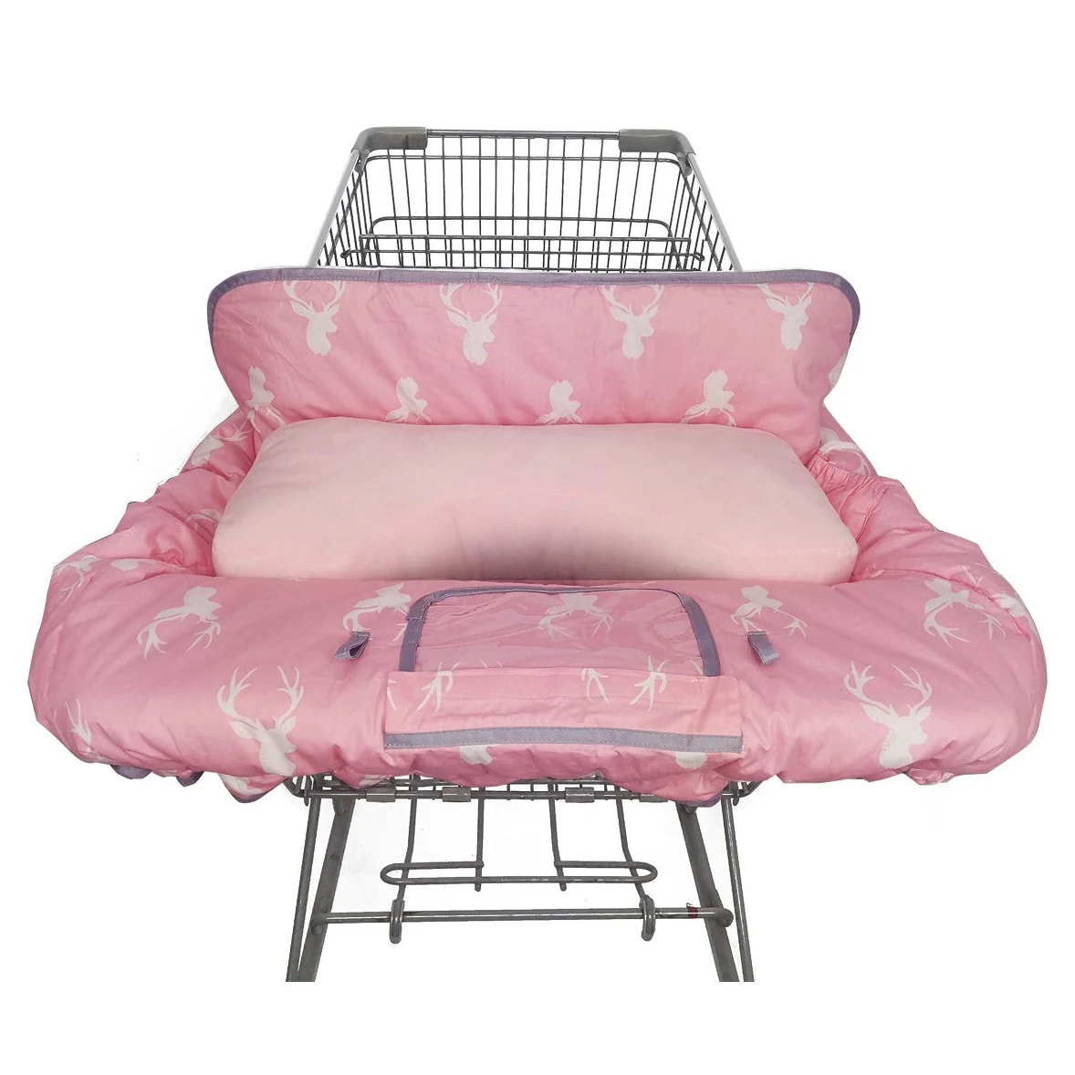 Coperture del carrello della spesa per neonata con cuscino di supporto, Copertina del carrello di cotone per neonati, Copri seggiolone per bambini, Lavabile in lavatrice, Degisn, Grande (cervo rosa)
