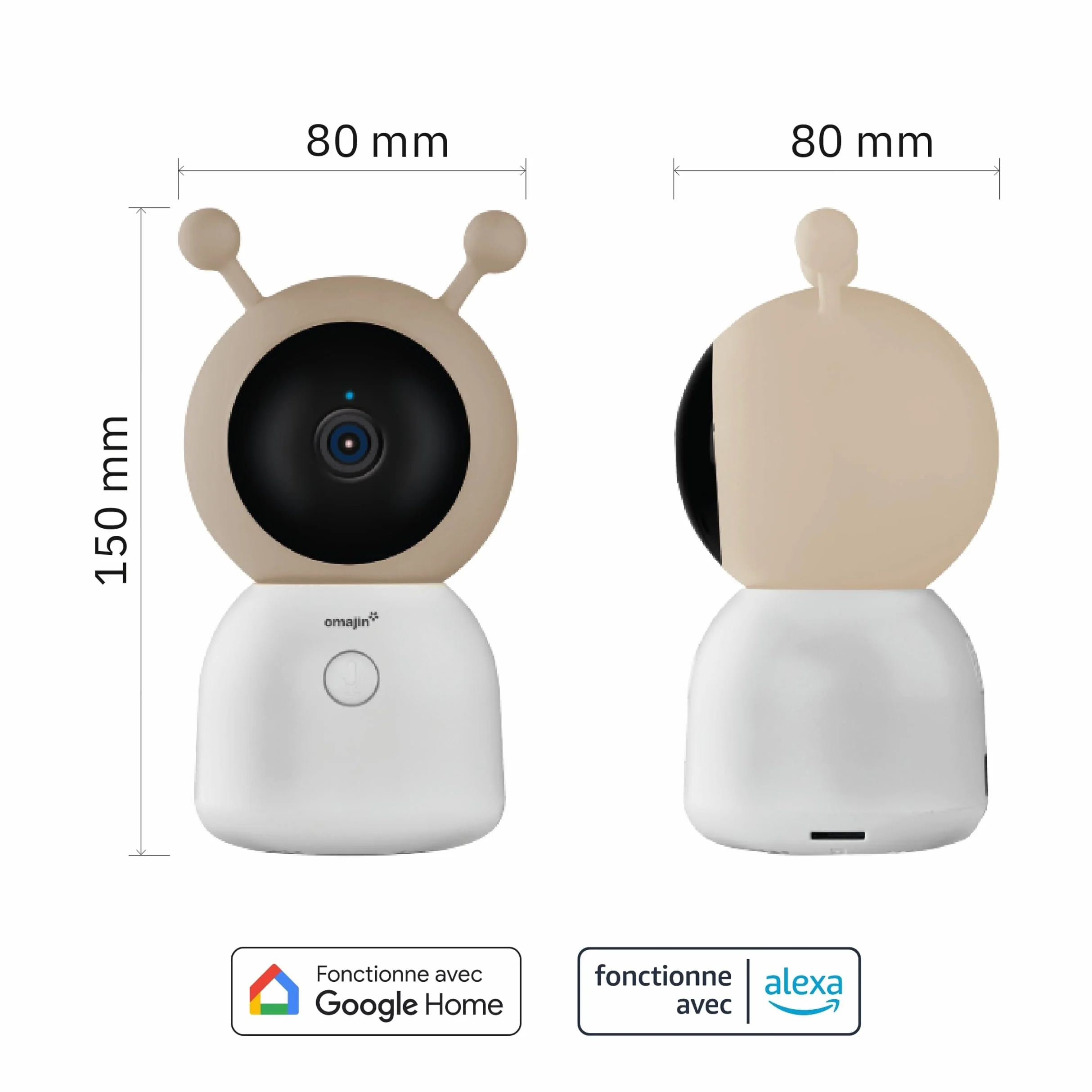 OMAJIN by Netatmo Videocamera Baby Monitor 2K HD, visione notturna, avviso pianto, audio bidirezionale, ninna nanna, luce notturna, sensori umidità e temperatura, controllo app, OBC-01