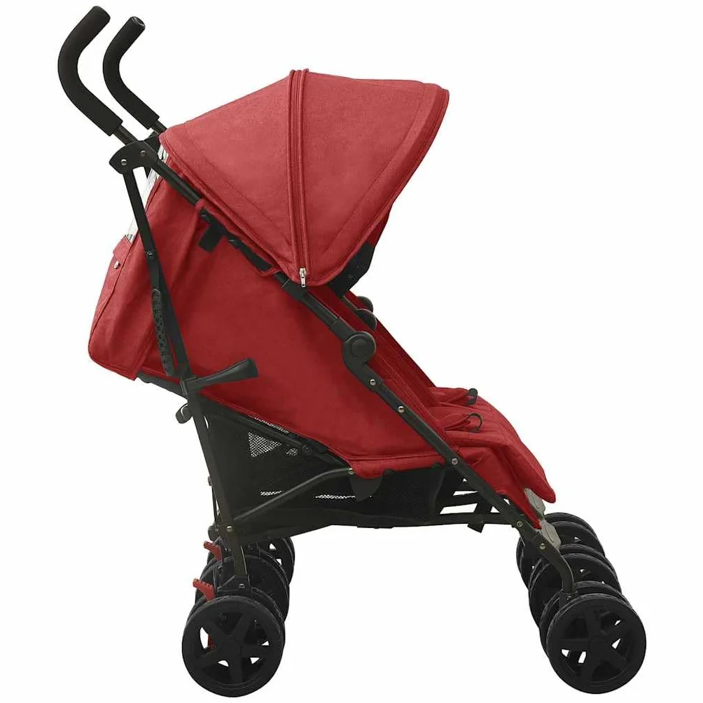 vidaXL Passeggino Gemellare in Acciaio Rosso