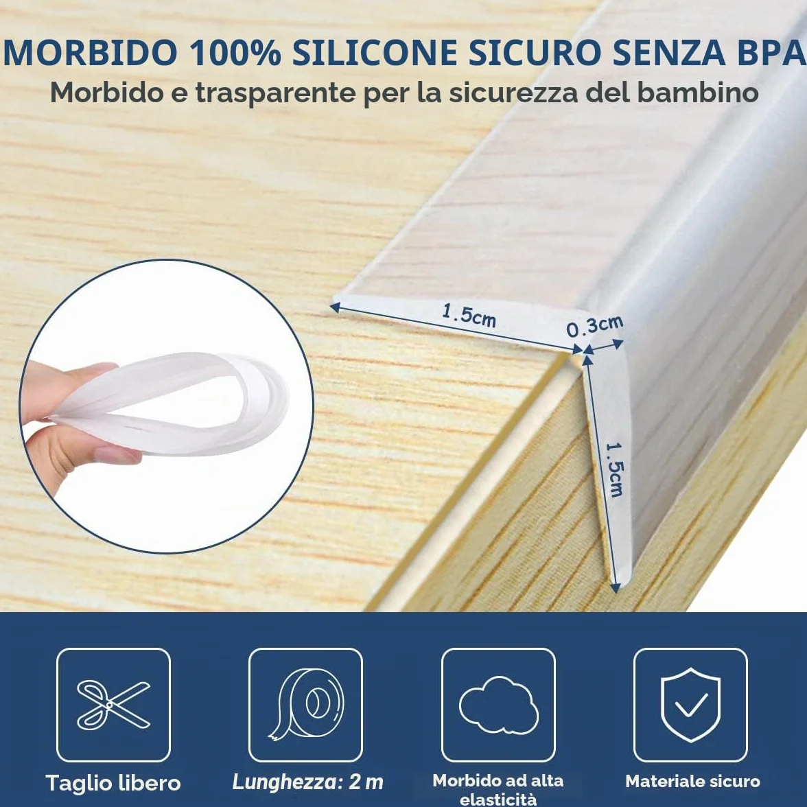 Vicloon Protezioni per Bordi, 2M Striscia Paraspigolo Spigolo Anti Collisione in Silicone Senza BPA, Trasparente e Extra Spesso Bordi Protezione, Paraspigoli Bambini per Tavoli, Armadi e Mobili