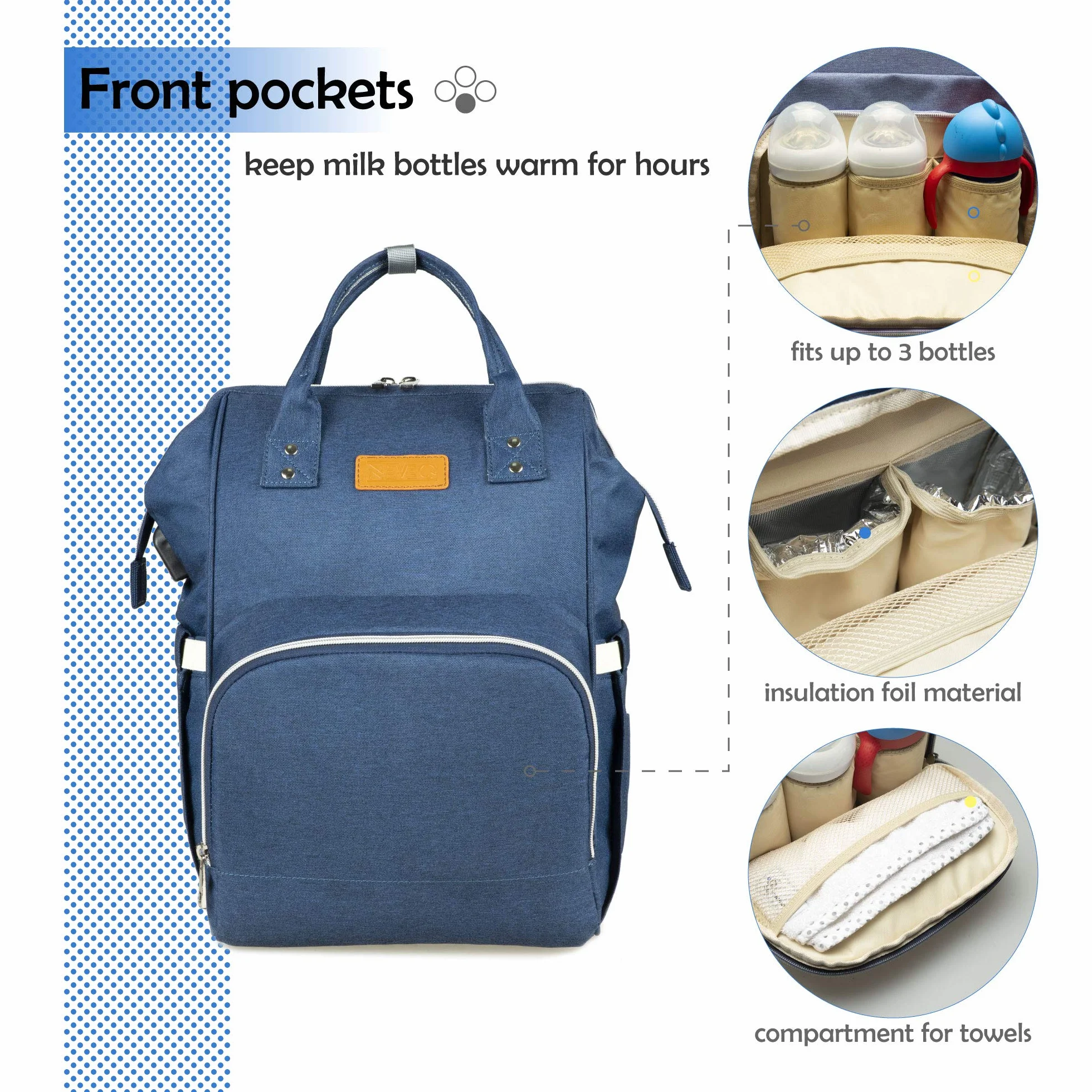 Zaino Mamma, Multifunzione Neonato Borsa con USB per Viaggio, Grande Capacit (Blu scuro)