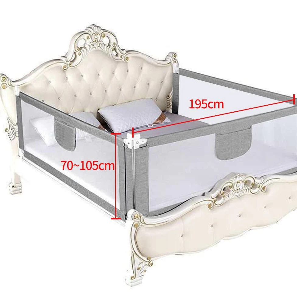 Bed Rail, Barriera del letto per bambini, pieghevole, Barriera di sicurezza per bambini, tessuto a rete/E, 2 m, grigio