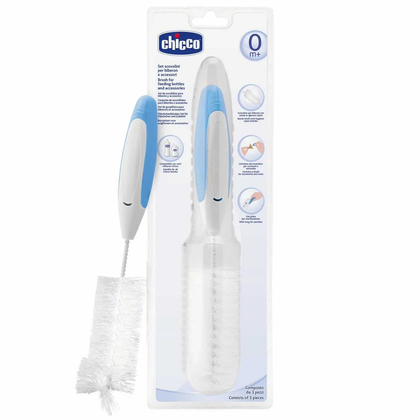 Chicco Set Biberon Natural Feeling, 4 Biberon, Tettarella In Silicone Mesi+, Scovolino e Gommotto 0 Mesi+ Trasparente, Effetto Anticolica, 150/250ml, Neutro