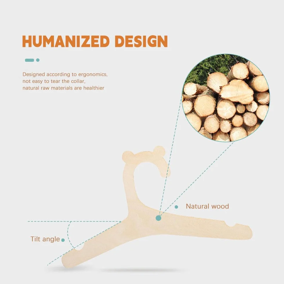Grucce per Bambini 20 Pezzi, Appendiabiti in Legno a Forma di Orsetto con Design a Scanalature per Decorare e Appendere i Vestiti (12,1 x 22,8 cm)