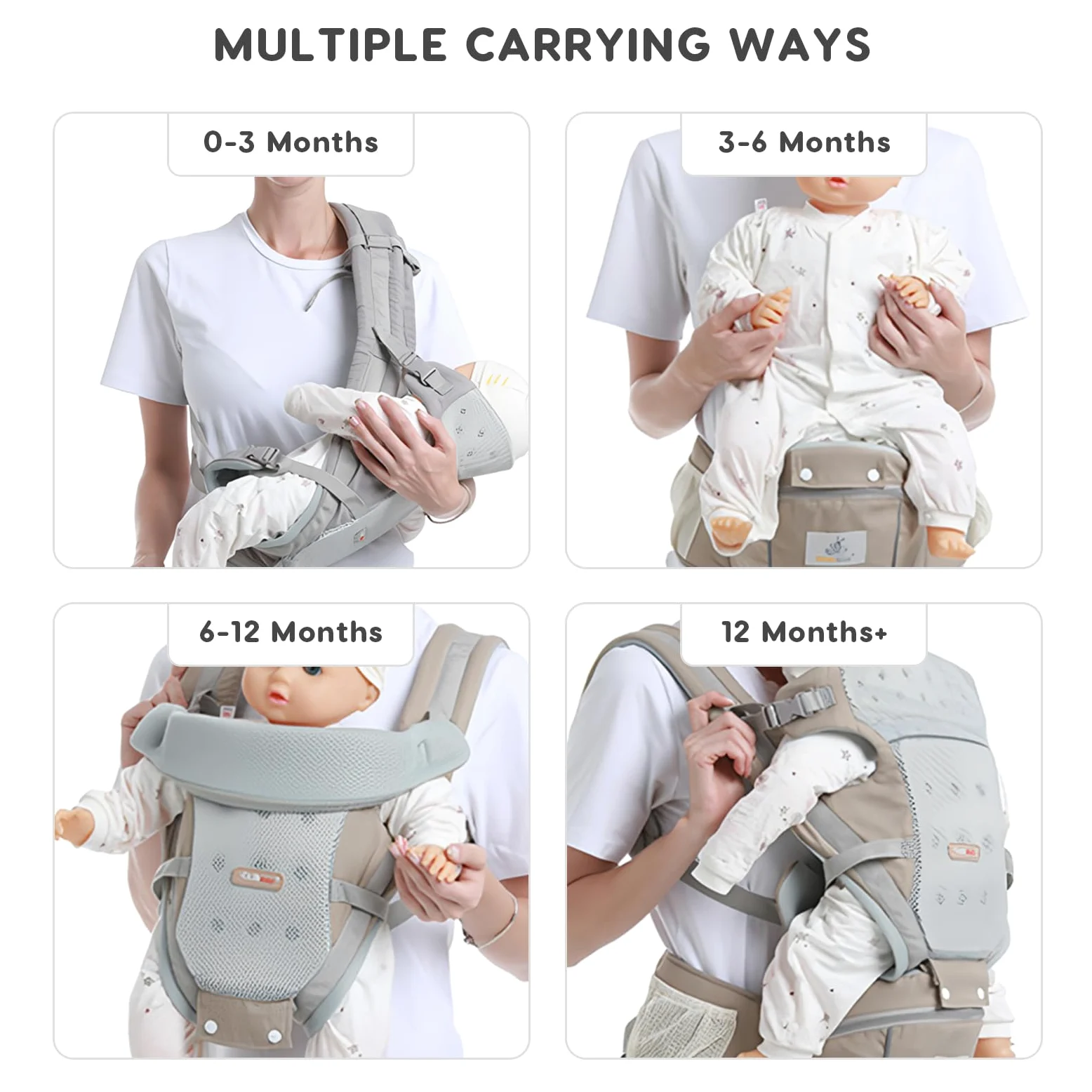 SONARIN Traspirante 3 in 1 Marsupio Neonati con Sedile,Portantina Ergonomico Multifunzionale Porta Bambino Fascia Porta Bebè Multi-Posizioni per Neonati Bambini 0-36 Mesi(Rosa)