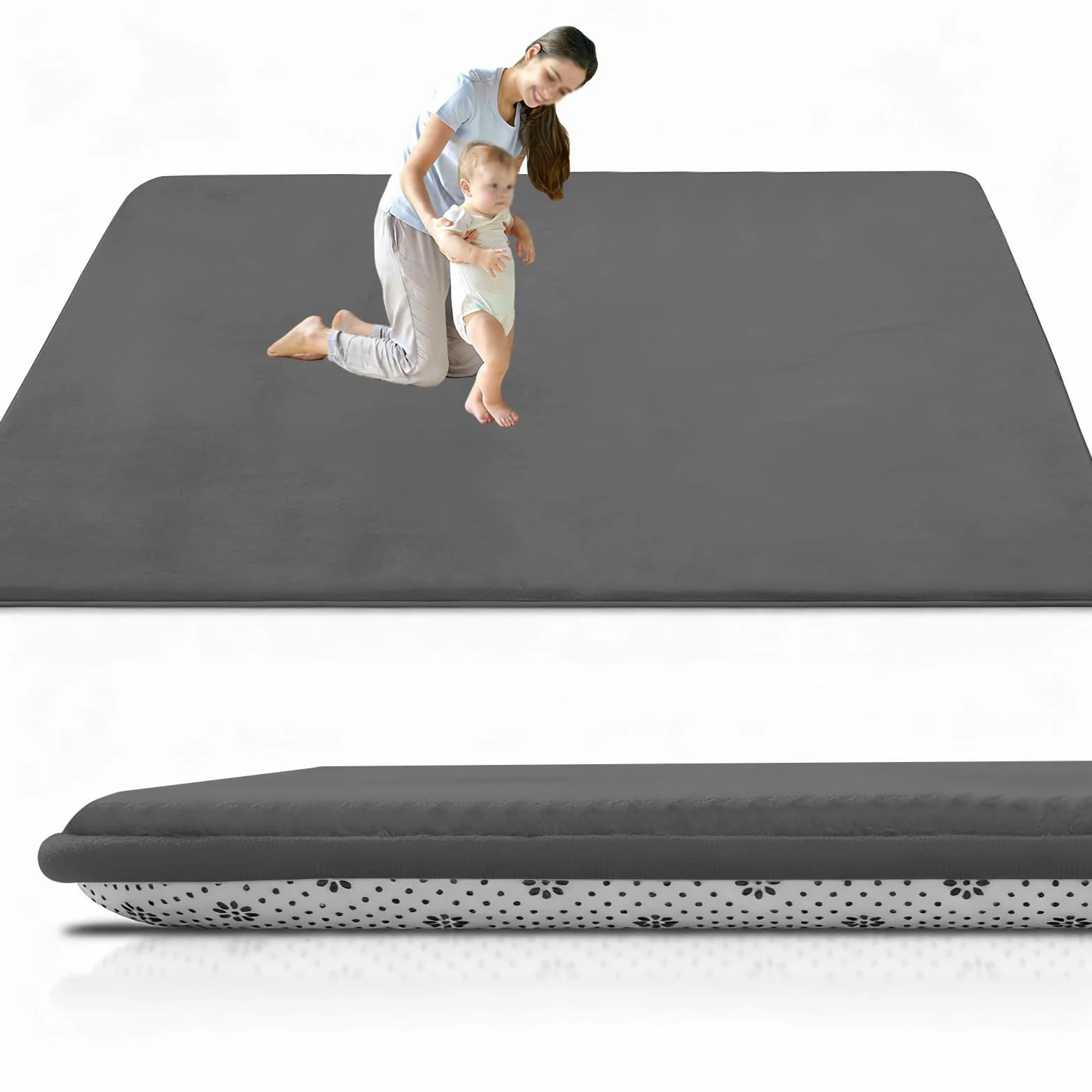 2cm Tappeto Gioco Bambini 120 x 180 cm Grigio Scuro Extra Spesso e Pieghevole, Antiscivolo Tappeto strisciante Ideale per Pavimenti e Box Neonato
