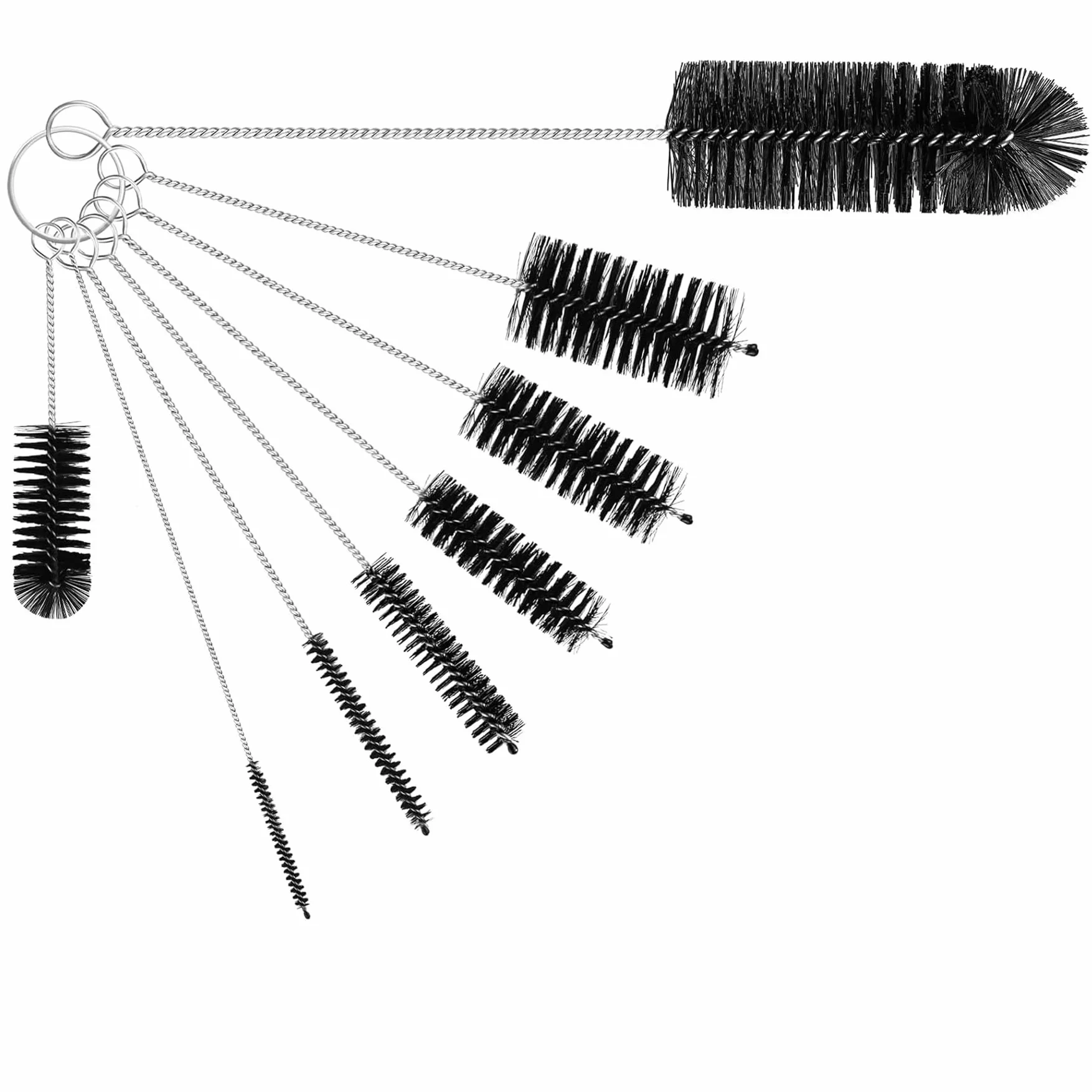 Spazzola Per Bottiglie, Set Di 8 Spazzolini In Nylon Per Cannucce E Tubi, Per Pulire Bottiglie A Collo Stretto, Biberon, Barattoli E Beccucci Di Teiera (Nero)