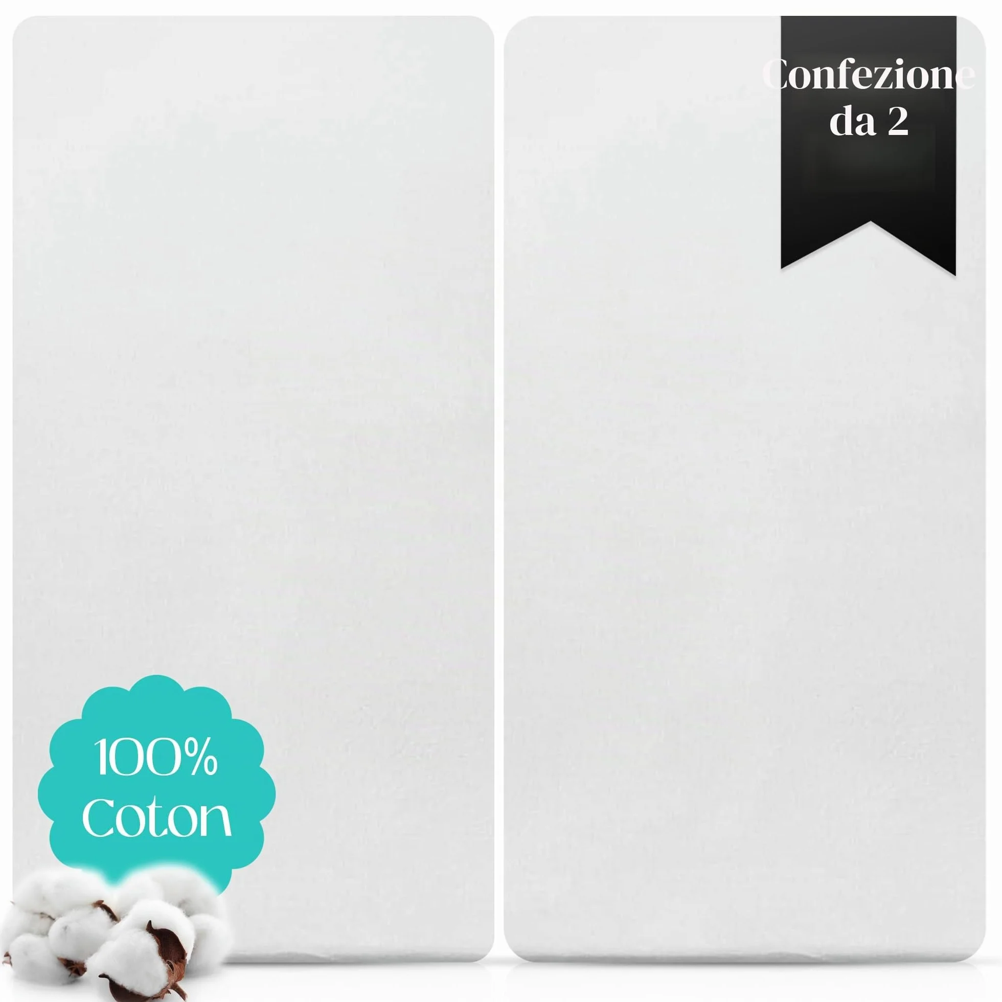 Confezione da 2 lenzuola con angoli elasticizzati per culla Next2Me in 100% jersey di cotone – compatibile con Next2Me (50 x 85 cm) confezione da 2 bianco