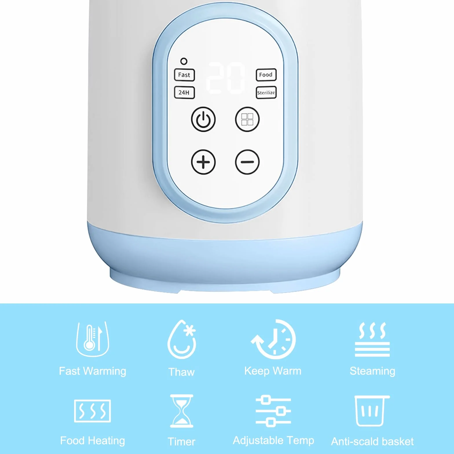 Scaldabiberon, Rapido Scaldalatte Bambini per Latte Materno o Formula, 8 in 1 Sterilizzatore per Biberon, Scongelamento Rapido Intelligente, Mantenimento in Caldo, Sterilizzazione, Facile da Usare