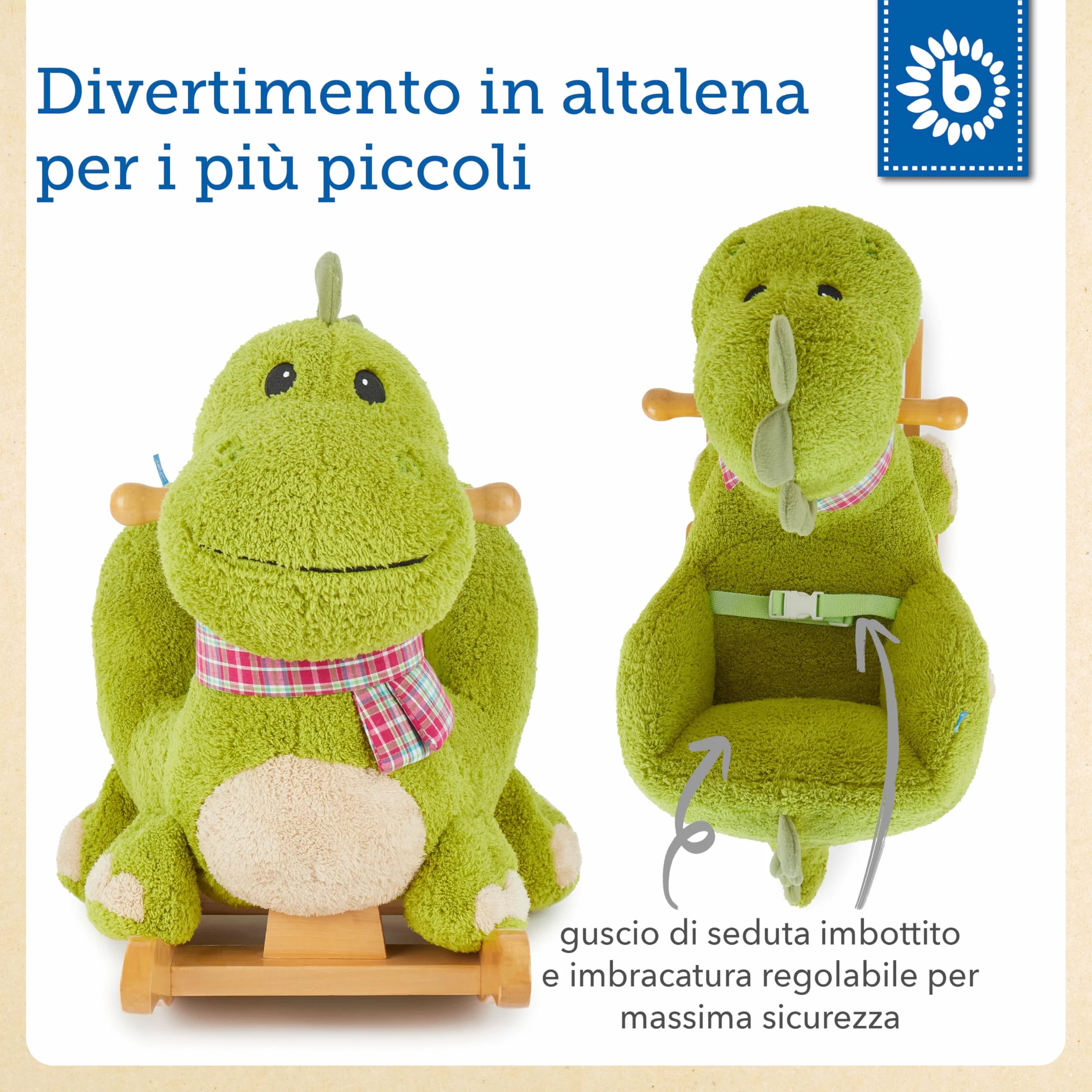 Bieco 74002110 dondolo animale Dino, circa 65 x 32 x 48 cm, verde