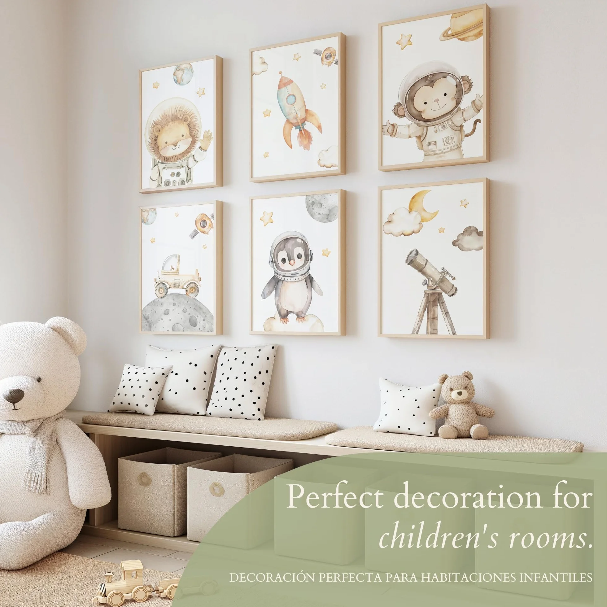 ayurvana Set 6 Stampe Spazio Cameretta Bambini – Poster Senza Cornice con Animali Astronauti, Razzo e Pianeti – Quadri Decorativi per Bambini e Neonati – Arredo Parete Cameretta Originale