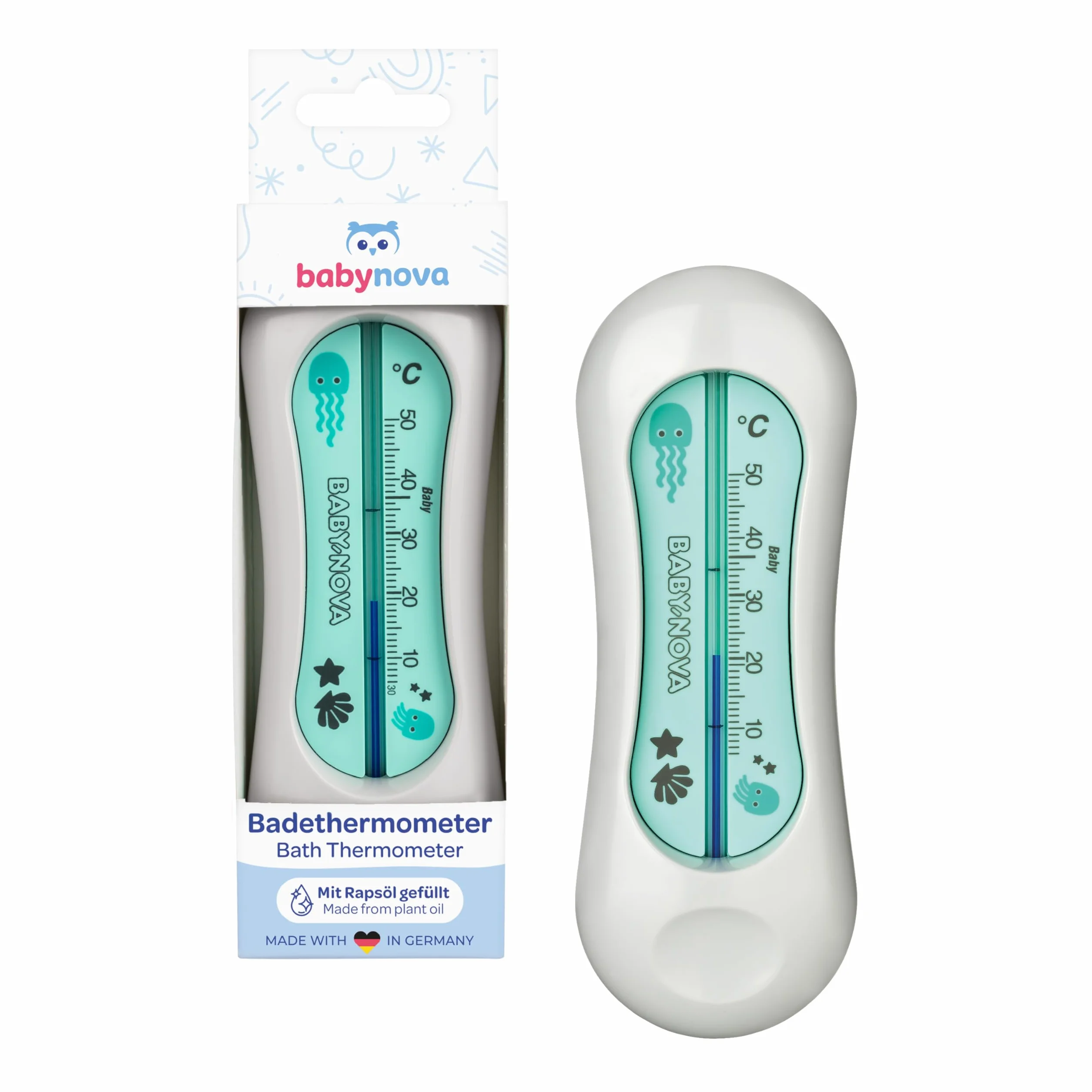babynova Termometro da bagno per bambini – Termometro dell’acqua sicuro per il bagnetto – Termometro per la temperatura del bagno per neonati – Senza BPA - Grigio