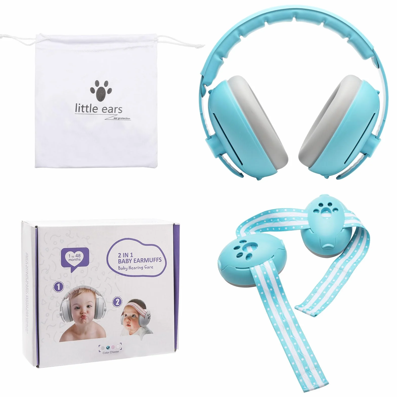 TNSLAND Nuovi Paraorecchie Migliorati per Neonati e Bambini, Protezione dell'udito Sicura e Lenitiva, Ideale per i Viaggi Migliora il sonno in viaggio Confortevoli Blu