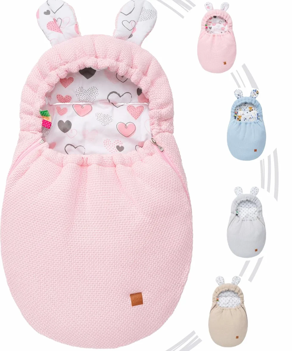 Mikos Coperta per ovetto, autunno inverno, sacco nanna con cerniera, 100% cotone GOTS Zert. coperta a maglia con imbottitura, universale, per passeggini, primavera, Maxi Cosi a 3 punti (50) (rosa)