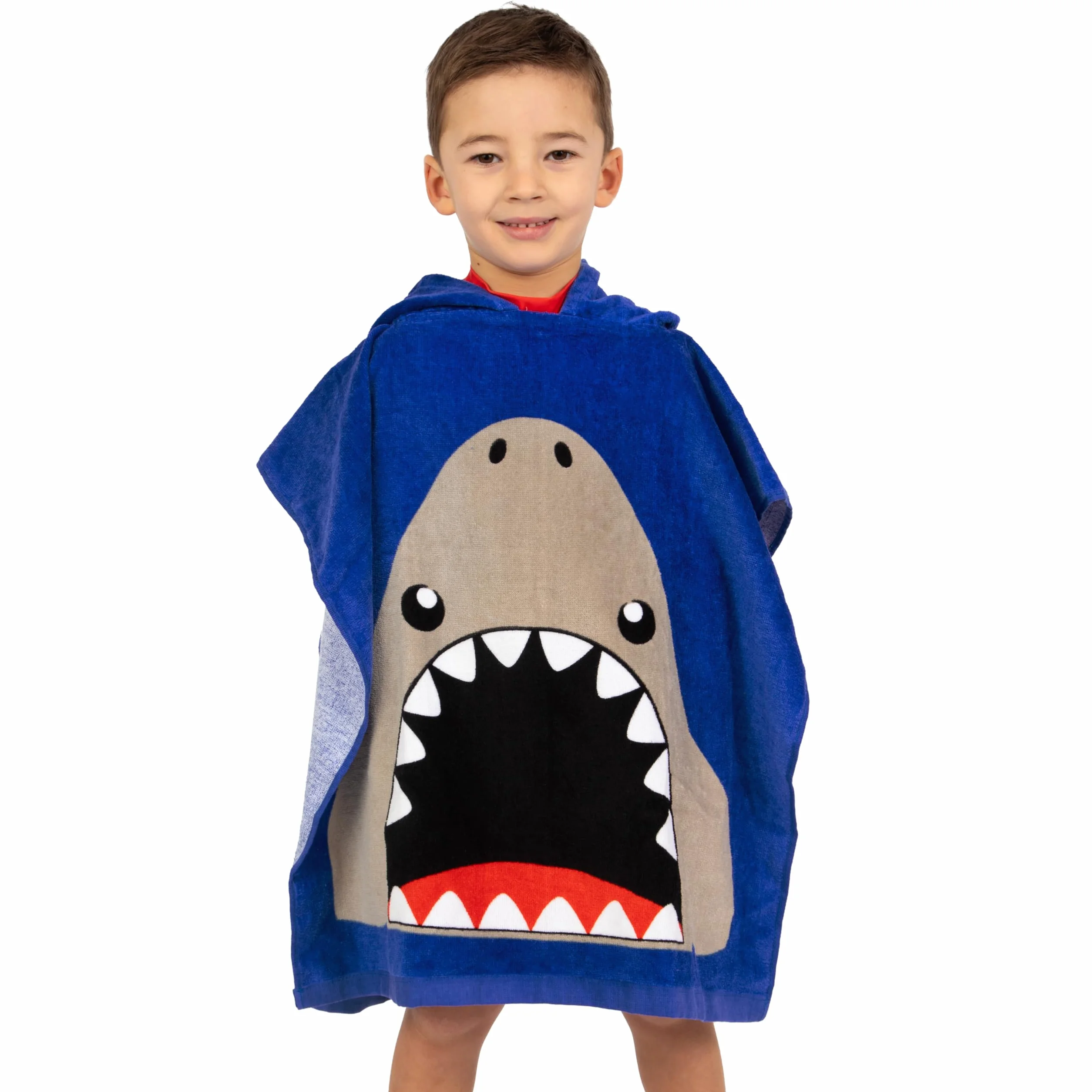 Harry Bear Poncho Mare Bambino, Accappatoio Ragazzo Con Cappuccio, Poncho Bambini Squalo, Accappatoio Bambino Cotone, Taglia Unica, Blu