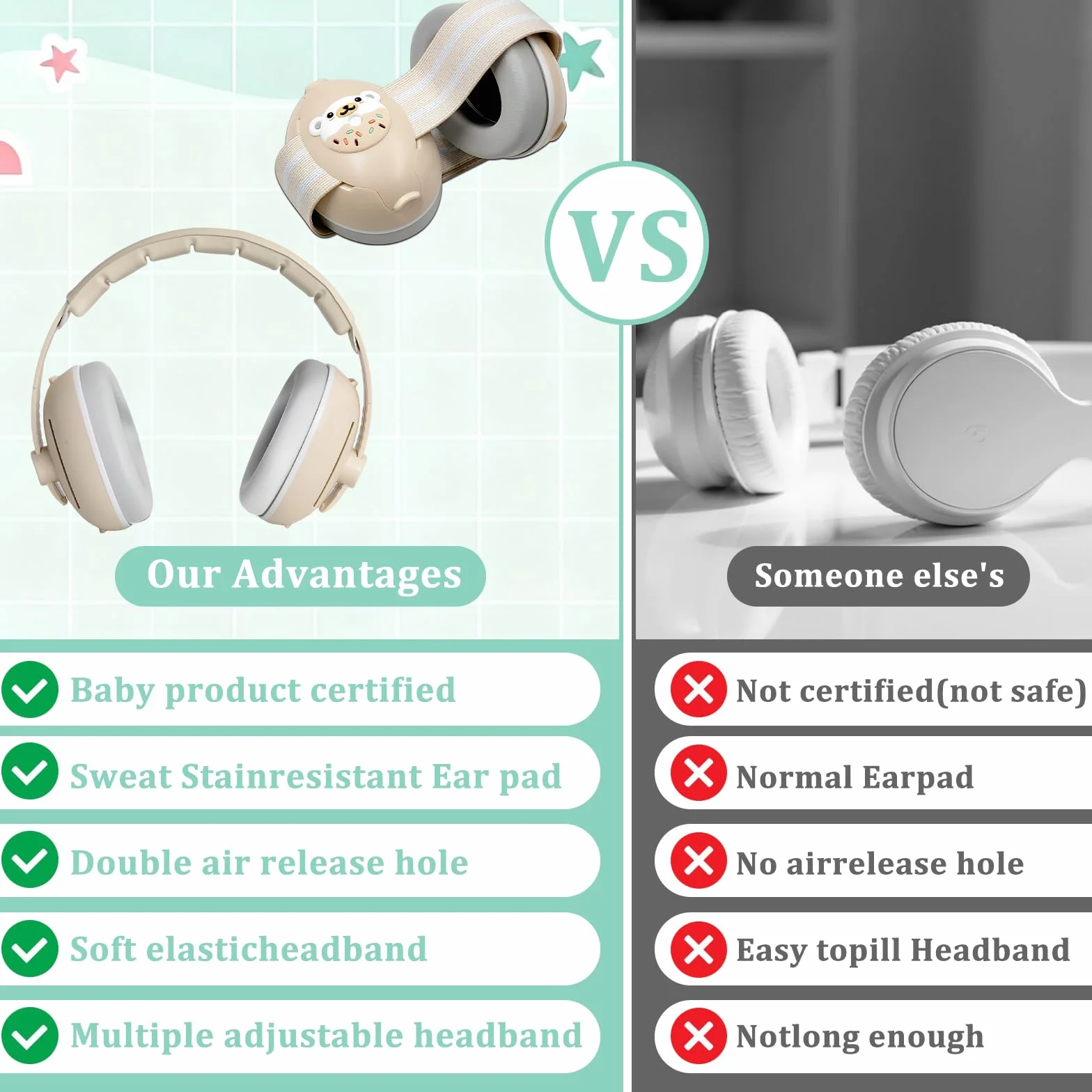 2 In 1 Cuffie Neonato Antirumore, Regolabile Cuffie Aereo Neonato, Protettori Acustici per Neonati, Ideale per Udito Ideale per Dormire, Voli, Eventi Leggere Comode E Facili Da Trasportare