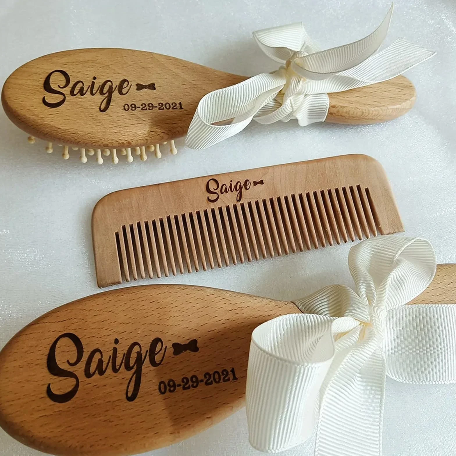 Spazzola Per Neonato Personalizzata, Regalo Di Nascita, Nome Inciso Con Legno