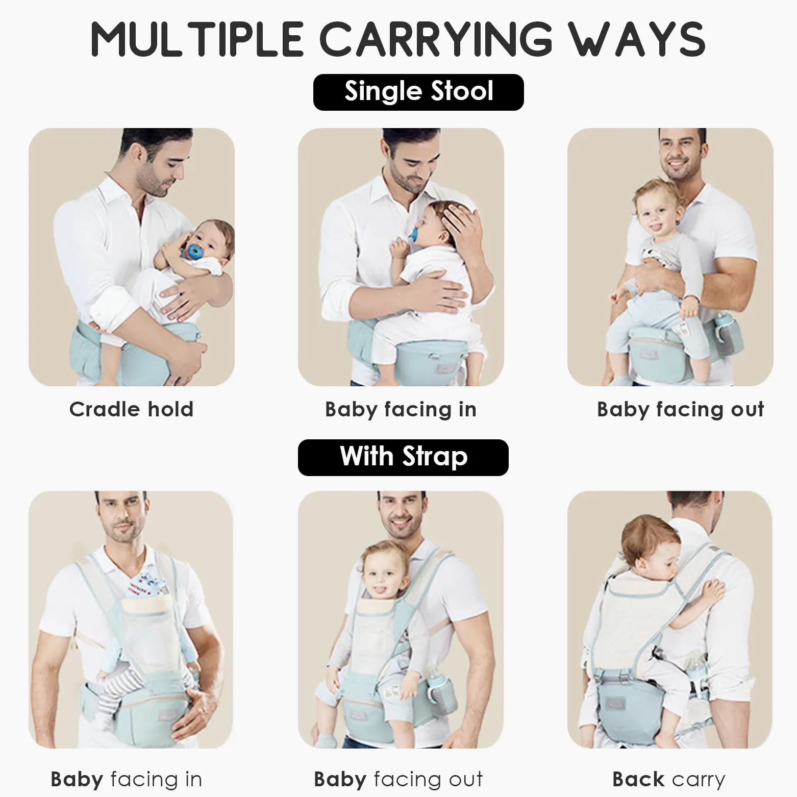 SONARIN Traspirante Multifunzione Marsupio Neonati con Sedile,Portantina Porta Bambino Fascia Porta Bebè Ergonomico Regolabile per Neonati Bambini 0-36 Mesi,Tutte le Posizioni(Rosa)