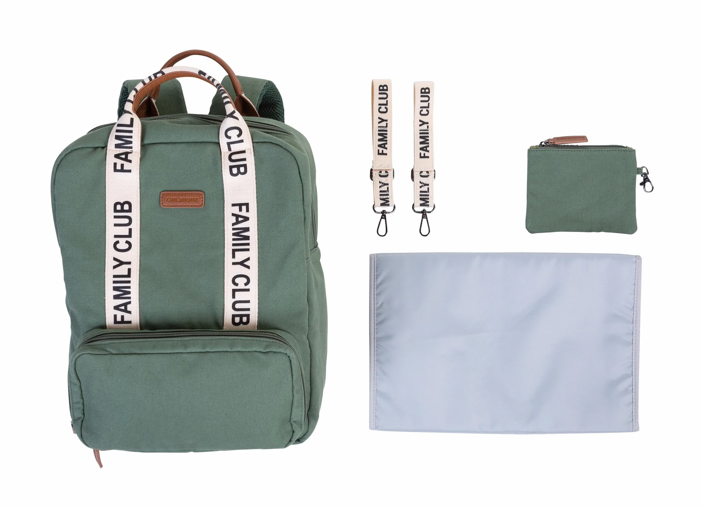 CHILDHOME, Zaino fasciatoio Family Bag Club, Grande capacità, Multifunzionale, Fasciatoio incluso, 11 scomparti, Tasche isolate, Passaggio per trolley, Gancio per passeggino, 20,5L, Verde